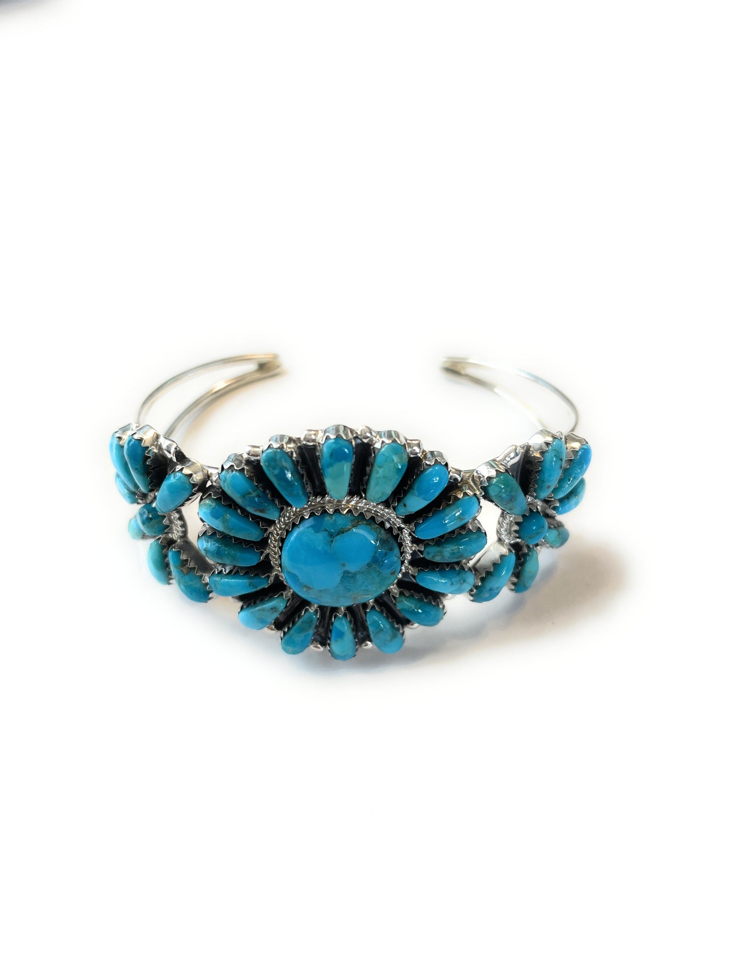 Handcrafted Sterling Silver And Kingman Turquoise Adjustable Cuff Bracelet Signed NF