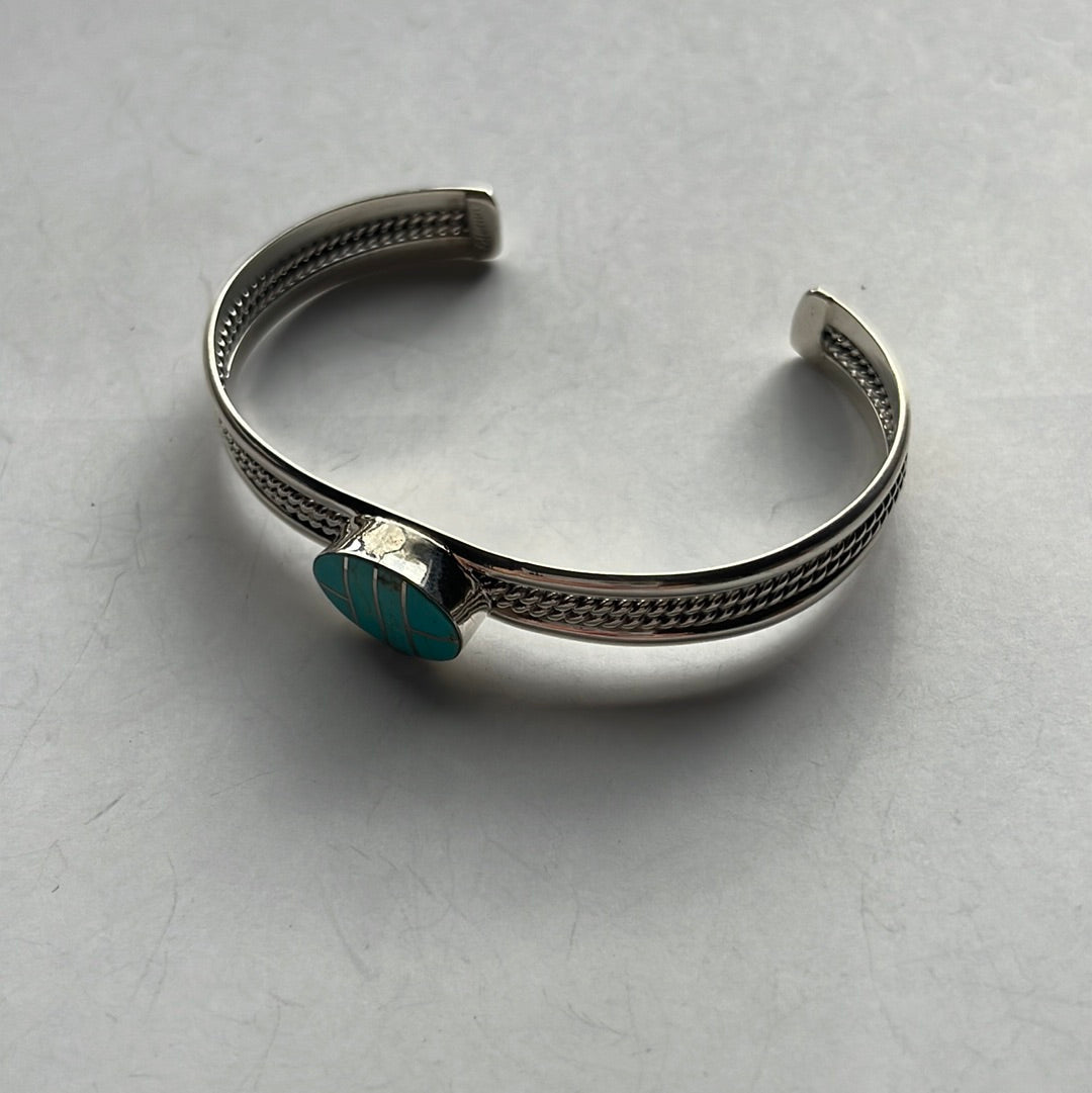 Navajo Handmade Sterling & Number 8 Turquoise Cuff