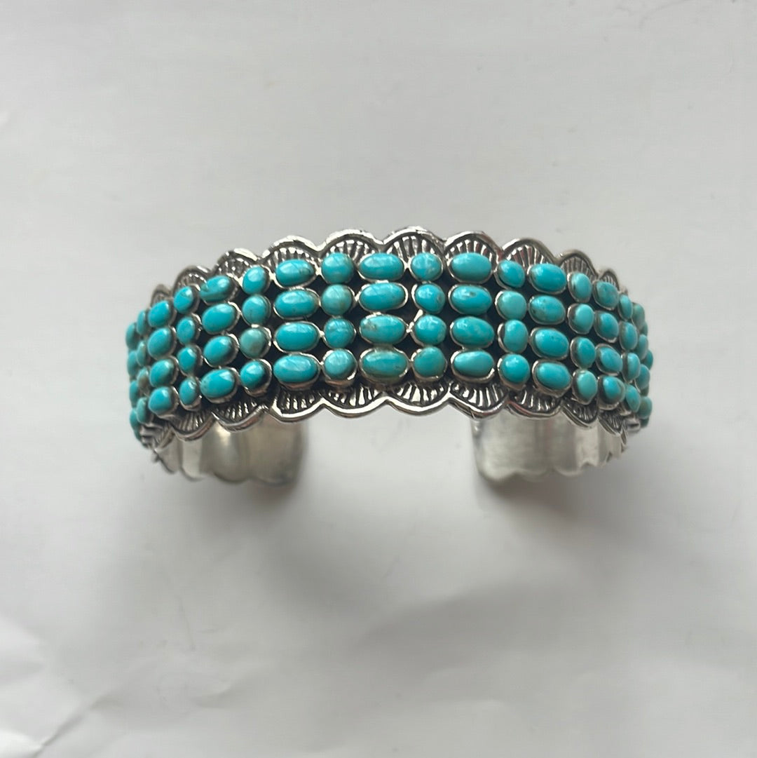 “The 4 Row Turquoise Cuff” Sterling Silver Turquoise Cuff Bracelet /