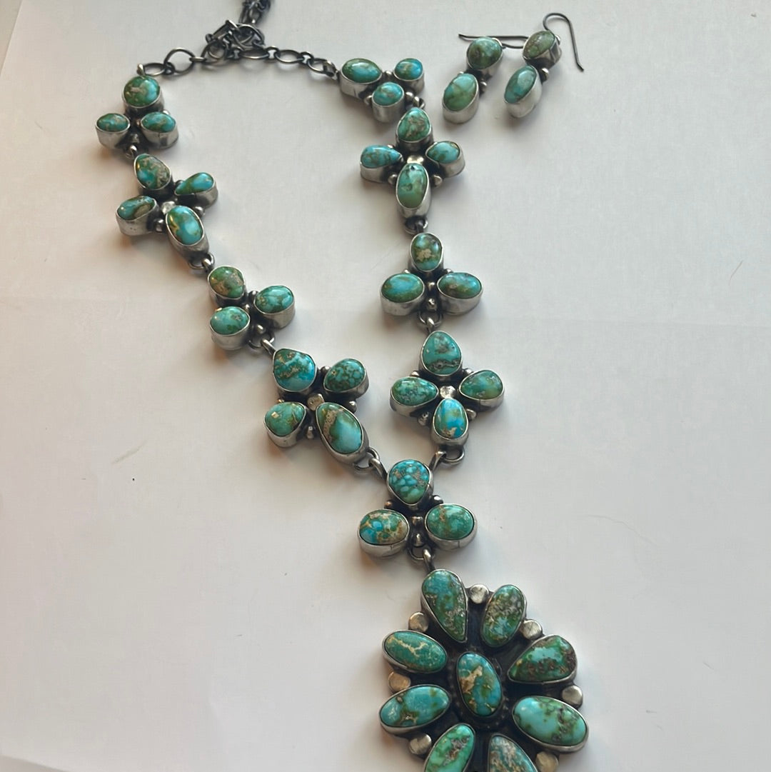 Handcrafted Sterling Silver Sonoran Mountain Turquoise Necklace & Earring Set By Sheila Becenti