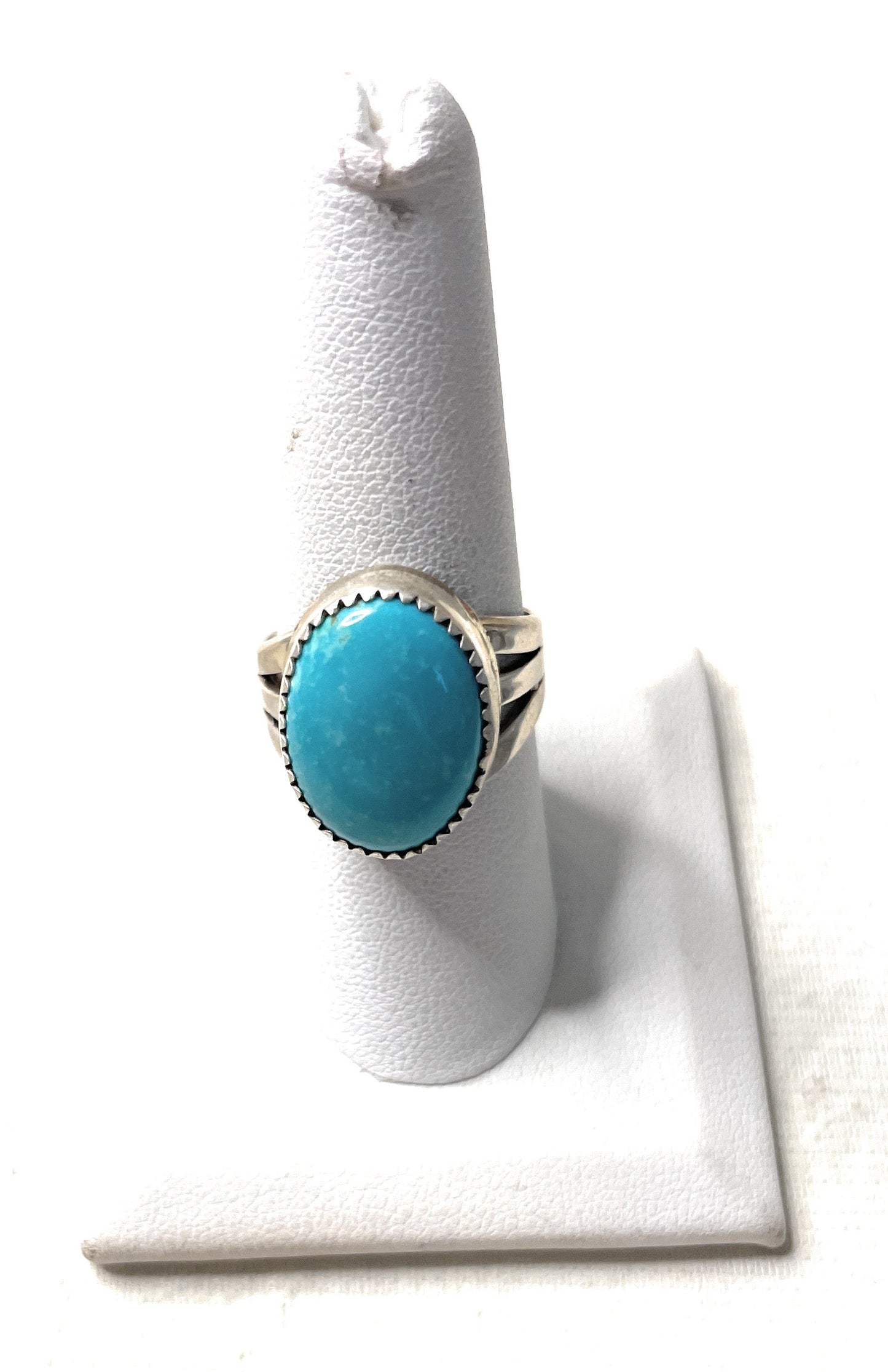 Old Pawn Handcrafted Sterling Silver & Light Blue Larimer Ring Size 8