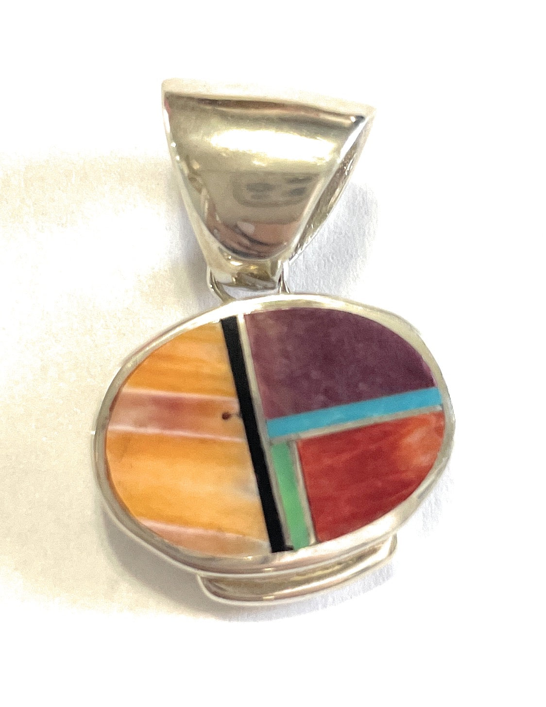 Handcrafted Multi Stone Inlay & Sterling Silver Circle Pendant