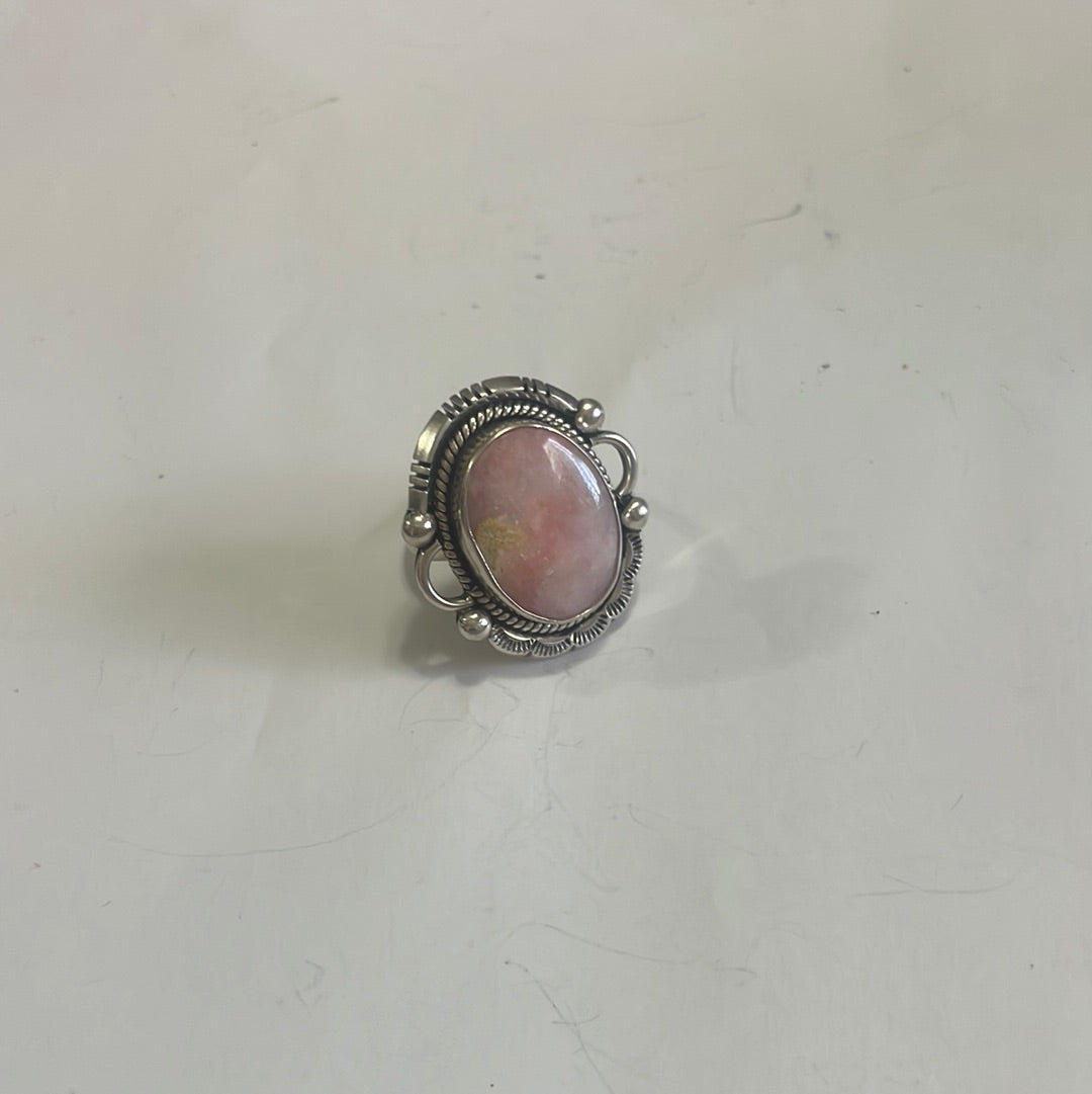 Gorgeous Handcrafted Pink Peruvian Opal And Sterling Silver Adjustable Ring