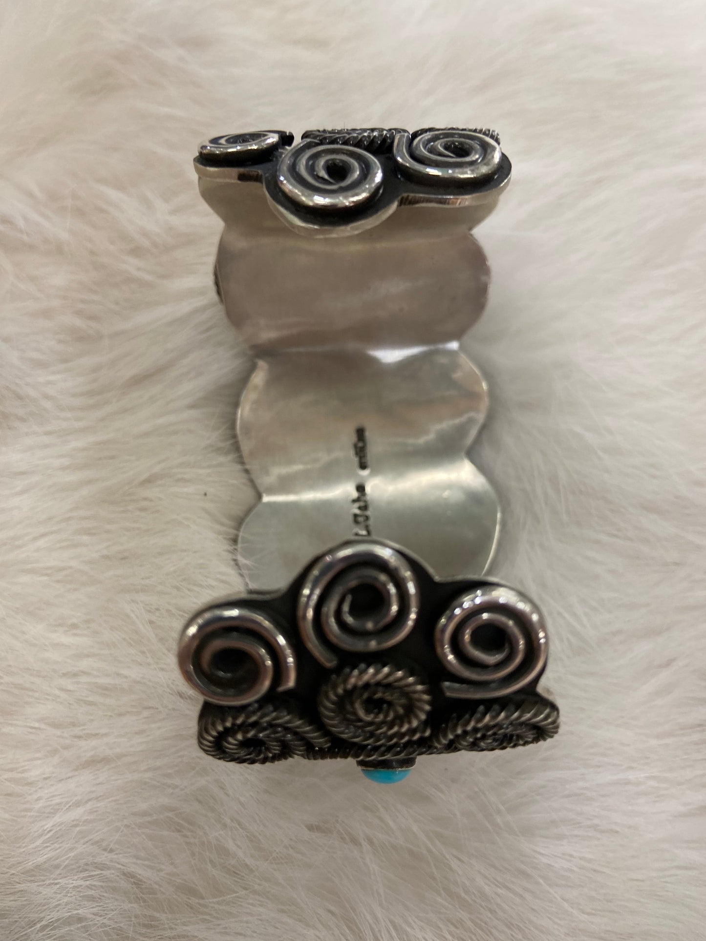 Leander Tahe Turquoise $ Sterling Silver Spiral Navajo Bracelet Signed