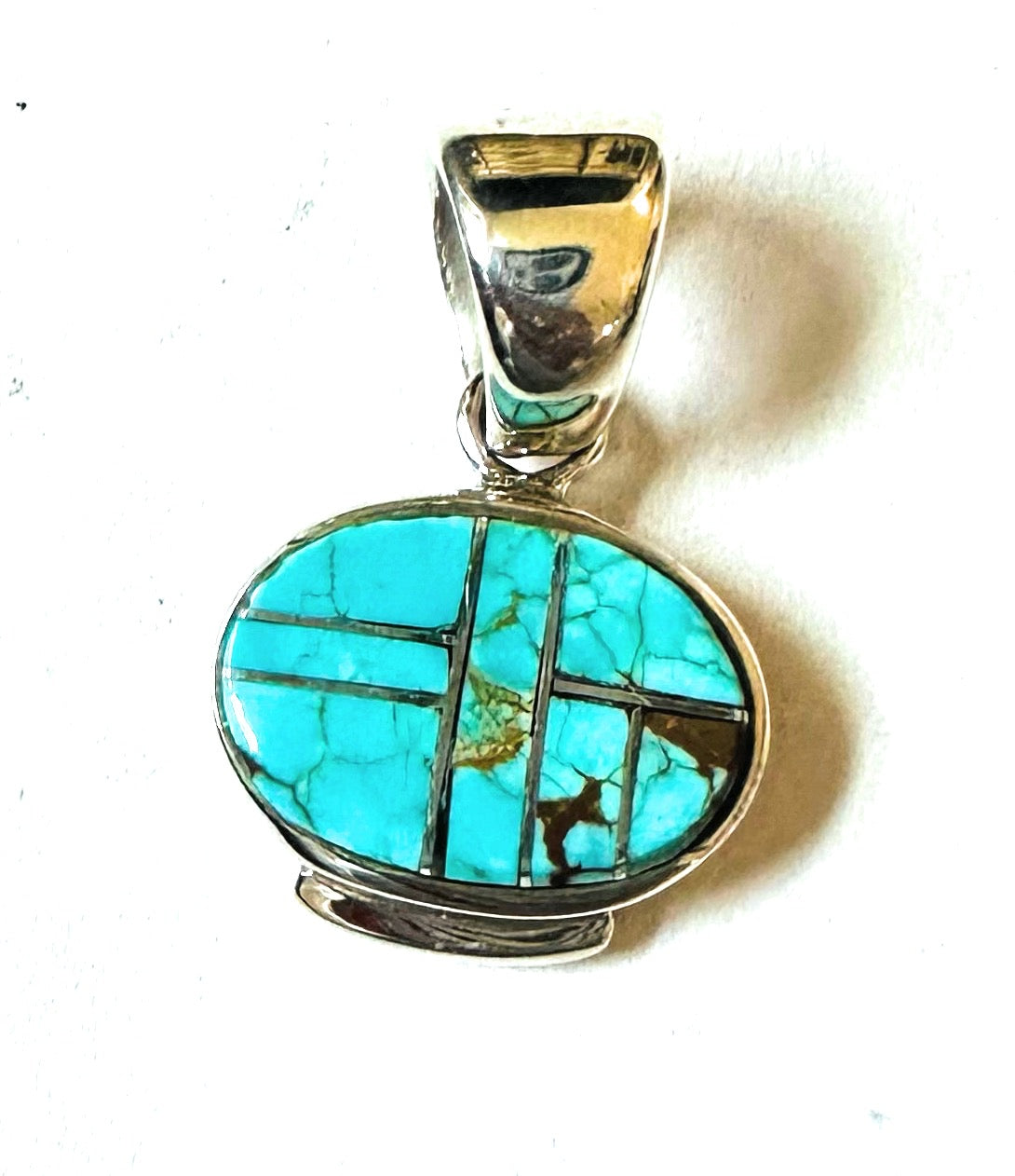 Handcrafted Number 8 Turquoise & Sterling Silver Opal Inlay Pendant