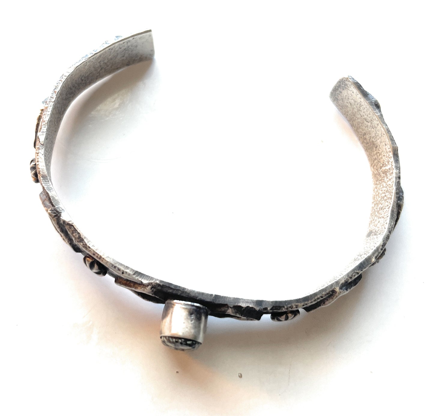Handcrafted New Leander Turquoise & Sterling Silver Tufa Cast Cuff Bracelet Signed