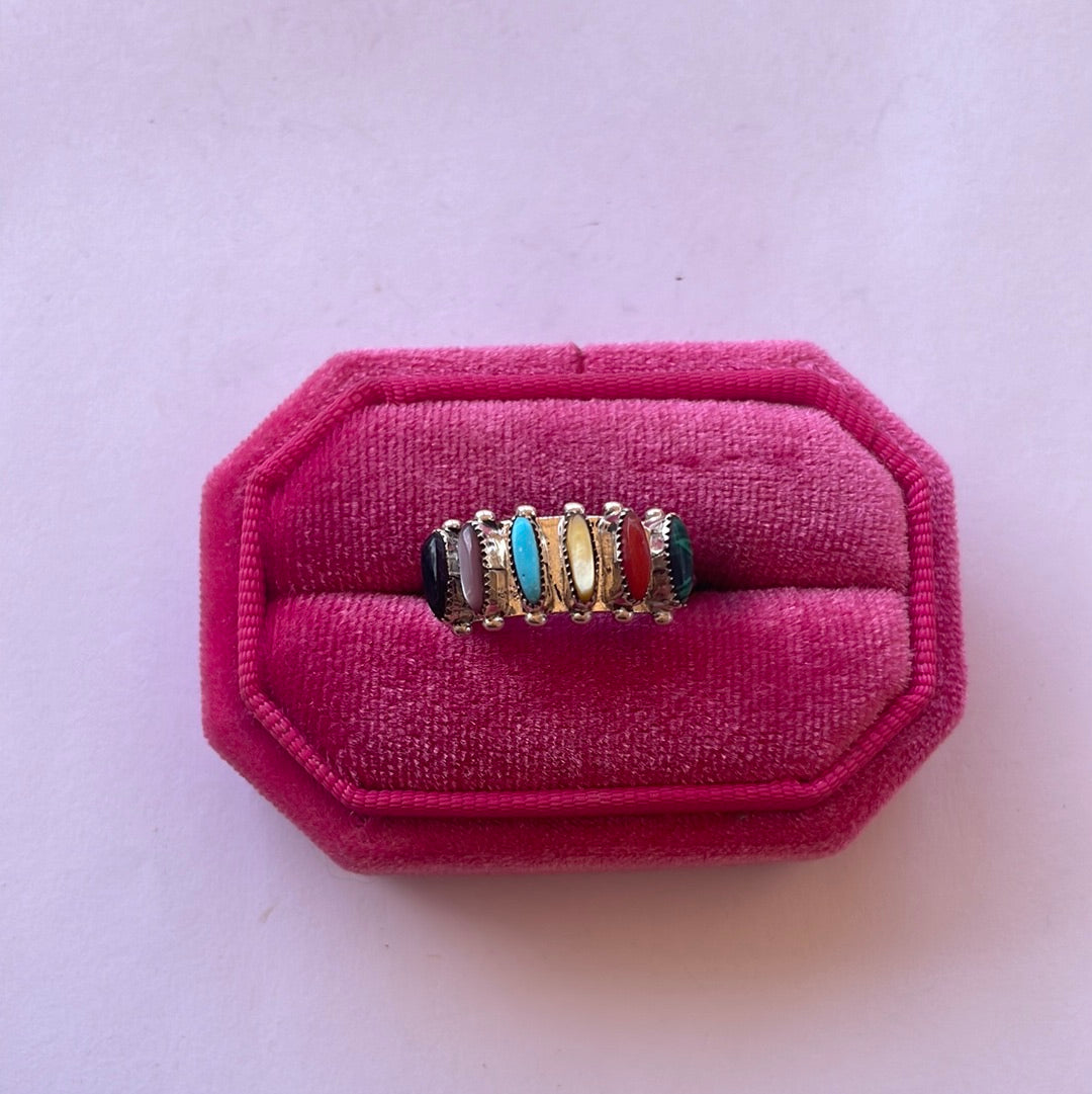 Handcrafted Sterling Silver Multi Colored 6 Stone Ring