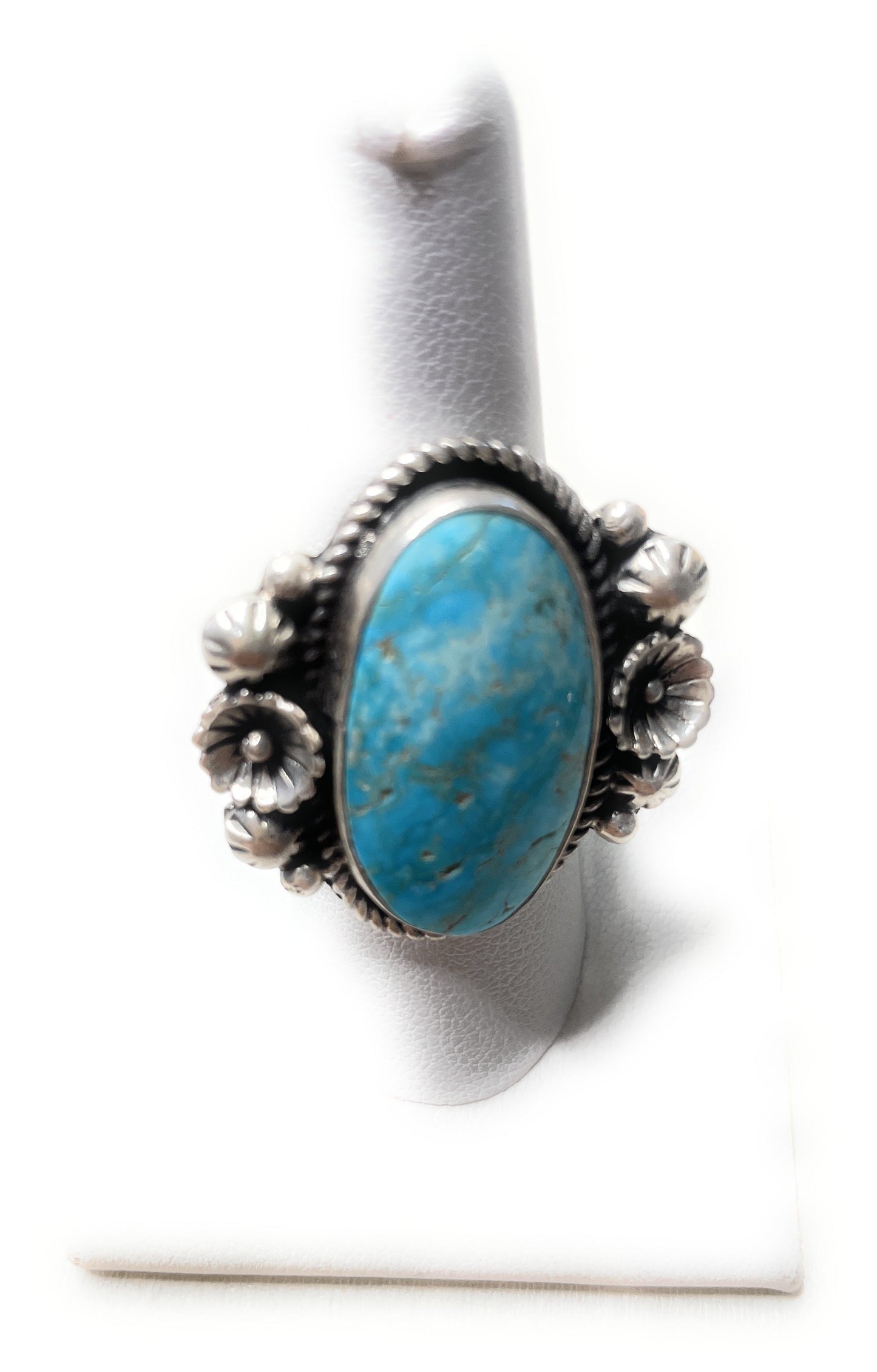 Old Pawn Handcrafted Sterling Silver & Turquoise Ring Size 9