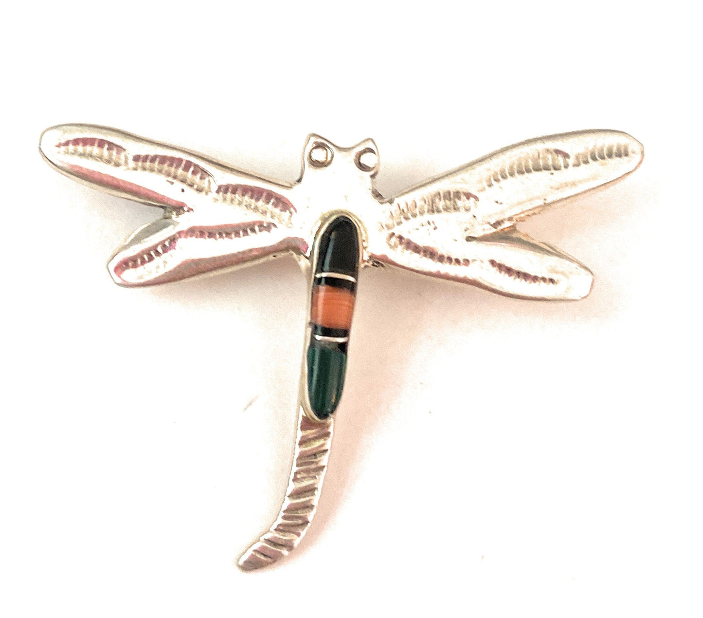Handcrafted Sterling Silver and Multi Stone Inlay Dragonfly Brooch