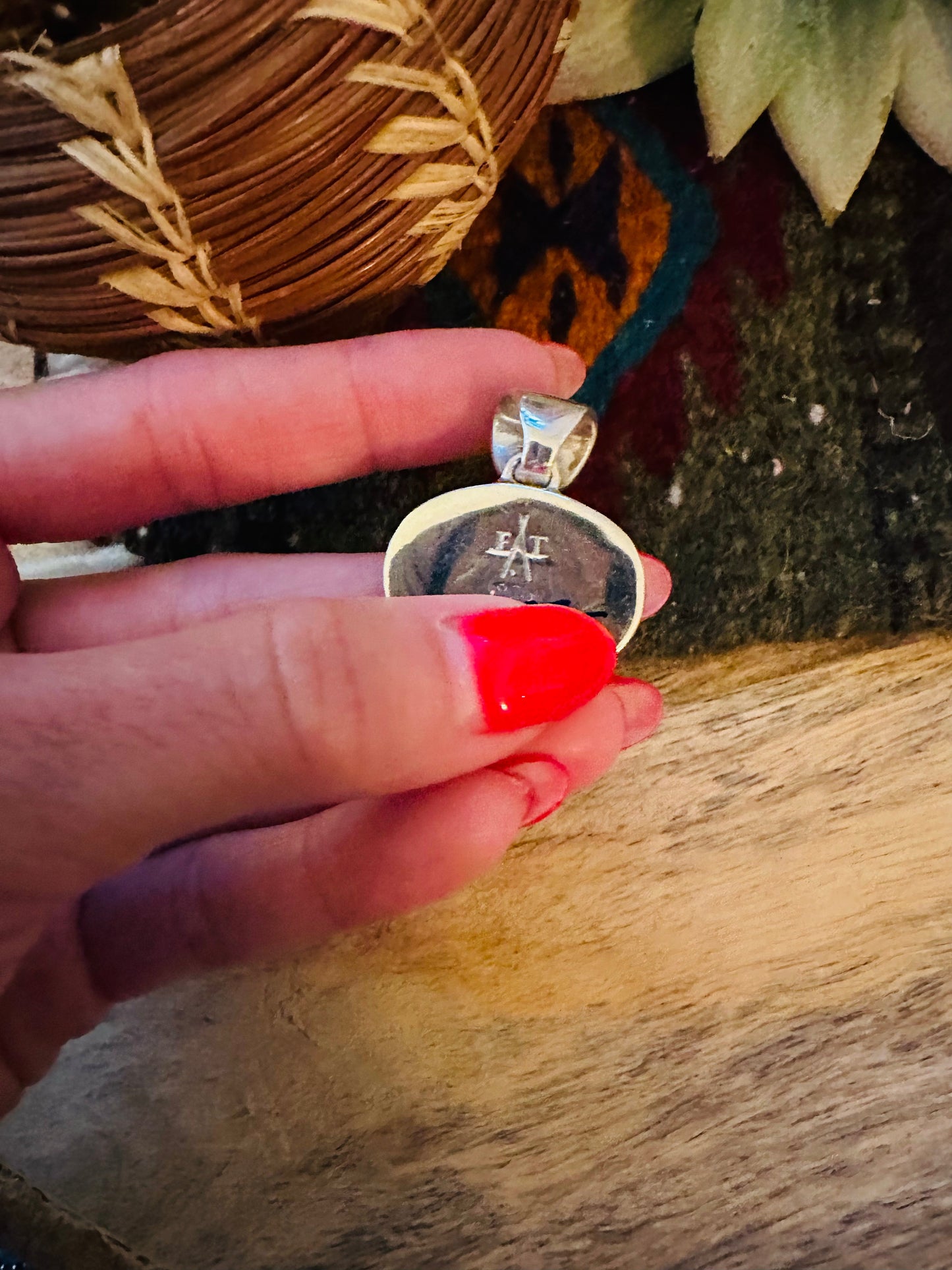Handcrafted Number 8 Turquoise & Sterling Silver Inlay Pendant