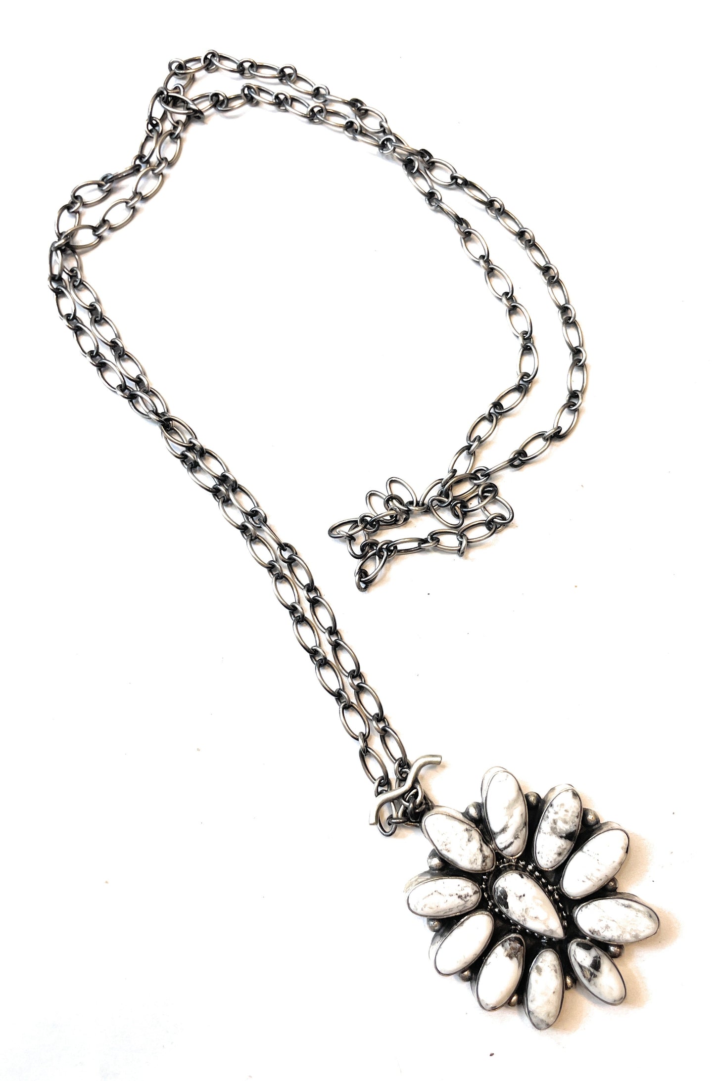 Handcrafted White Buffalo And Sterling Silver Necklace