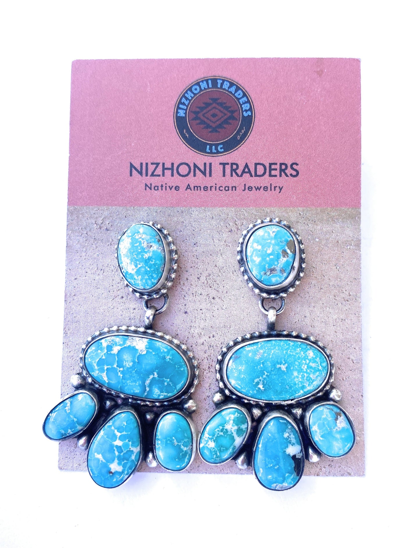 Handcrafted Turquoise & Sterling Silver Cluster Dangle Earrings