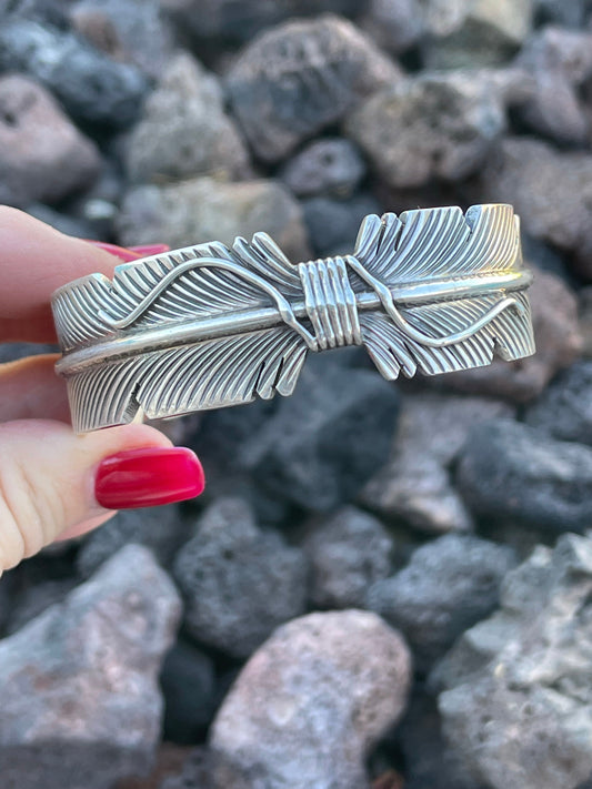 Handcrafted Sterling Silver Feather Bracelet Cuff