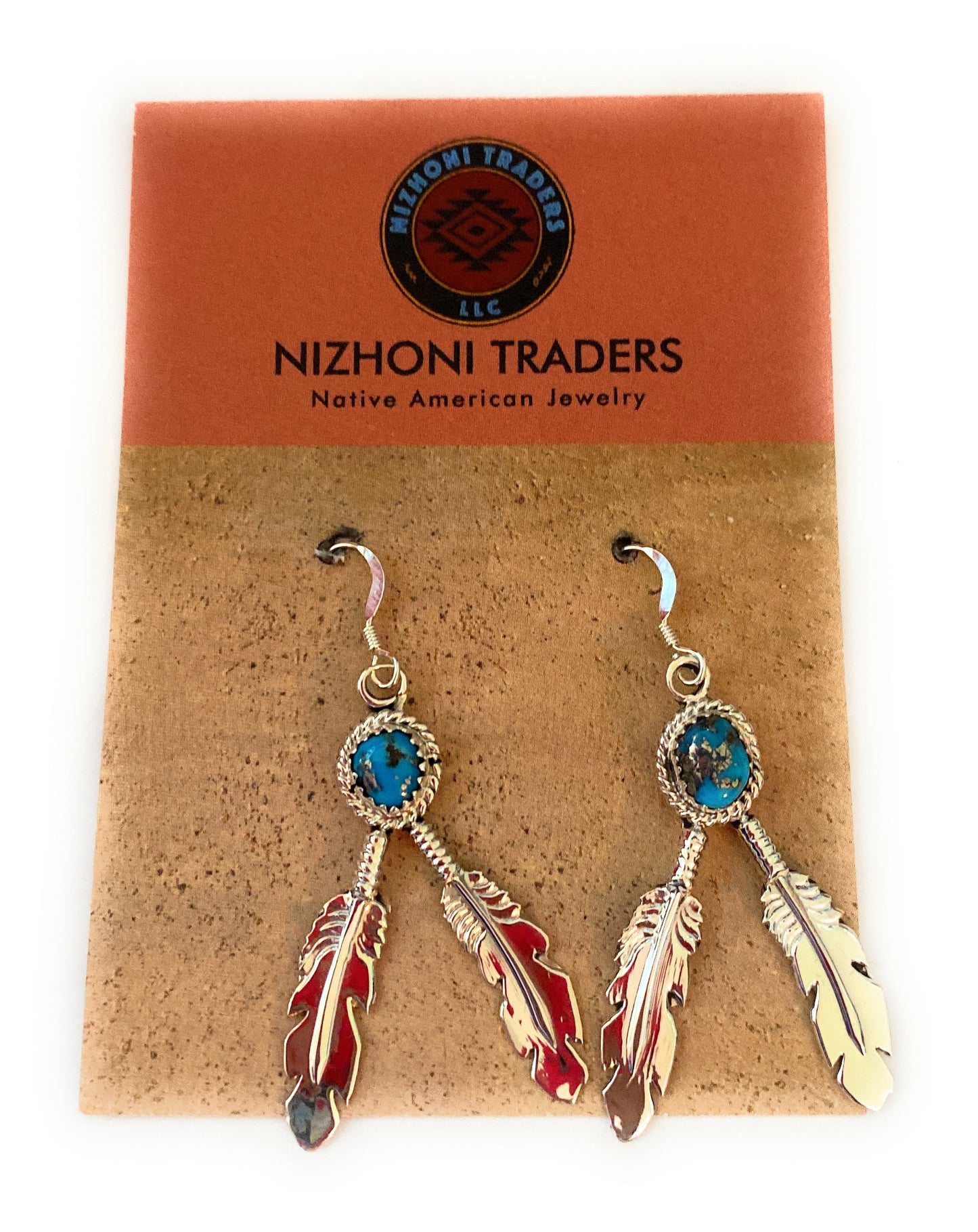 Handcrafted Sterling Silver & Turquoise Feather Dangle Earrings