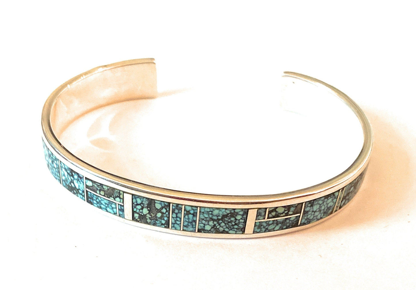 Handcrafted Kingman Spiderweb Turquoise & Sterling Silver Inlay Cuff Bracelet