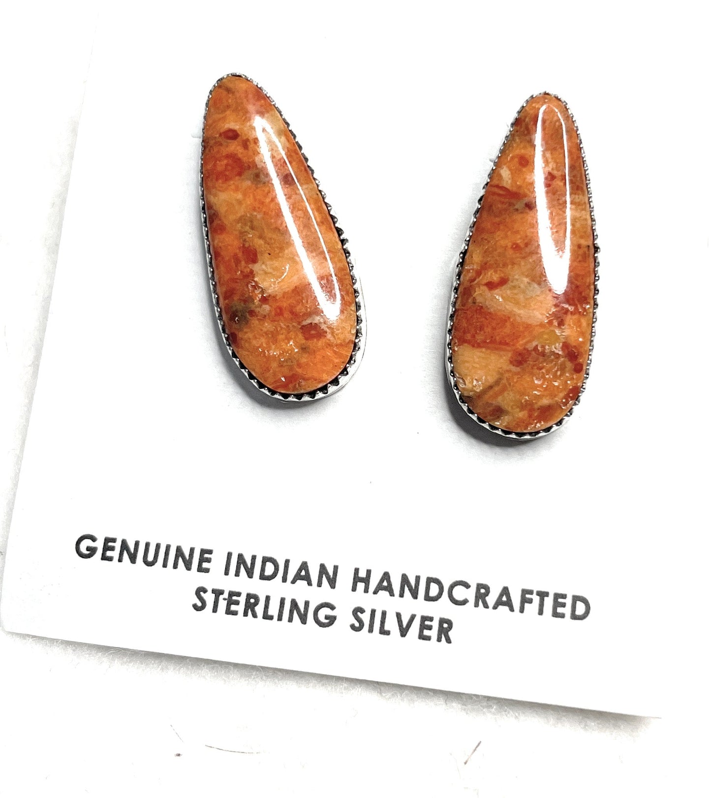 Handcrafted Apple Coral And Sterling Silver Earrings