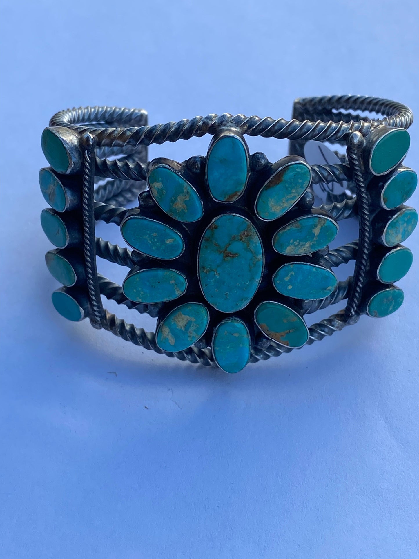 Handcrafted Jacqueline Silver Royston Turquoise & Sterling Cluster Cuff /