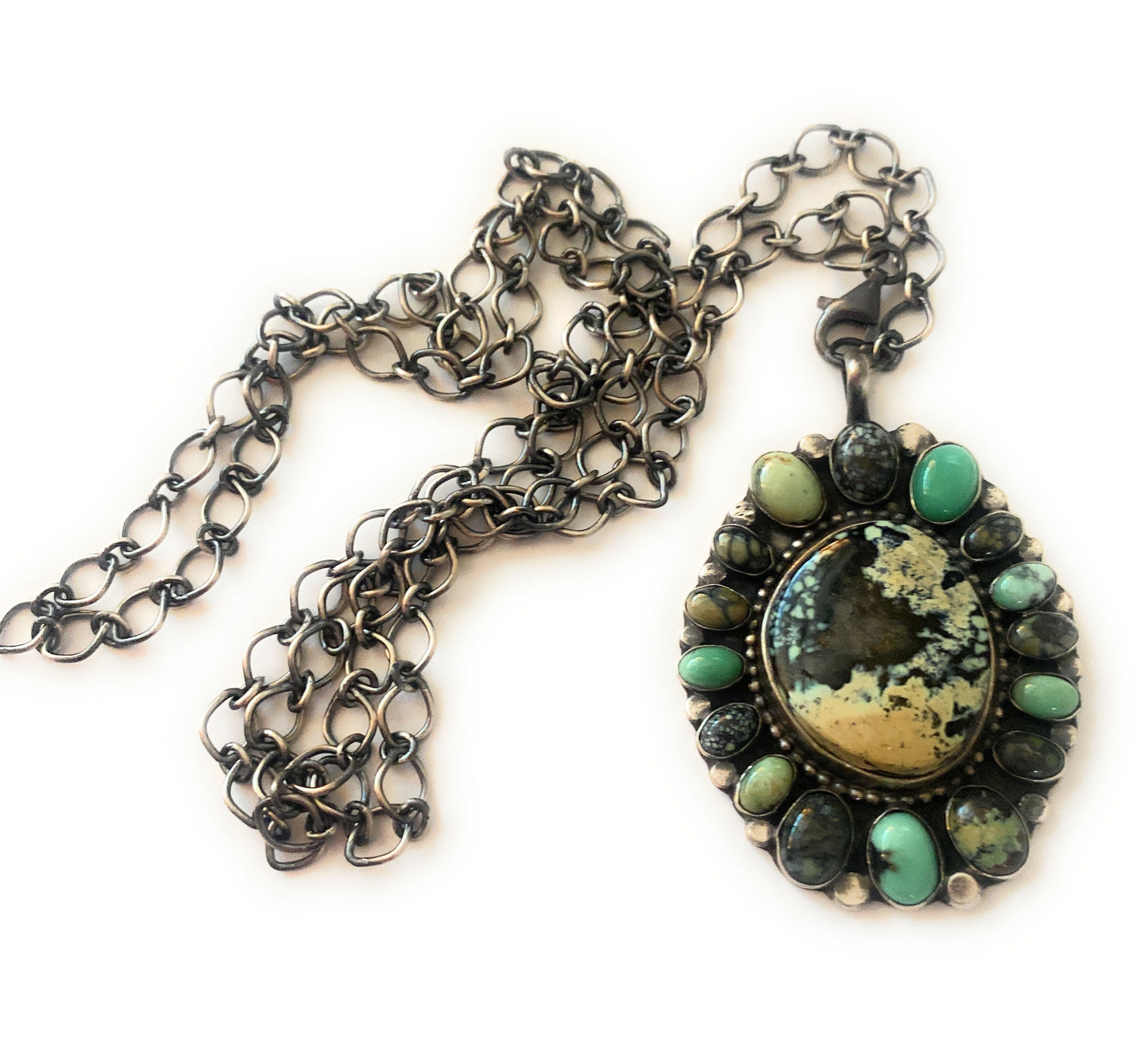 Handcrafted Sterling Silver & Tibetan Turquoise Cluster Necklace