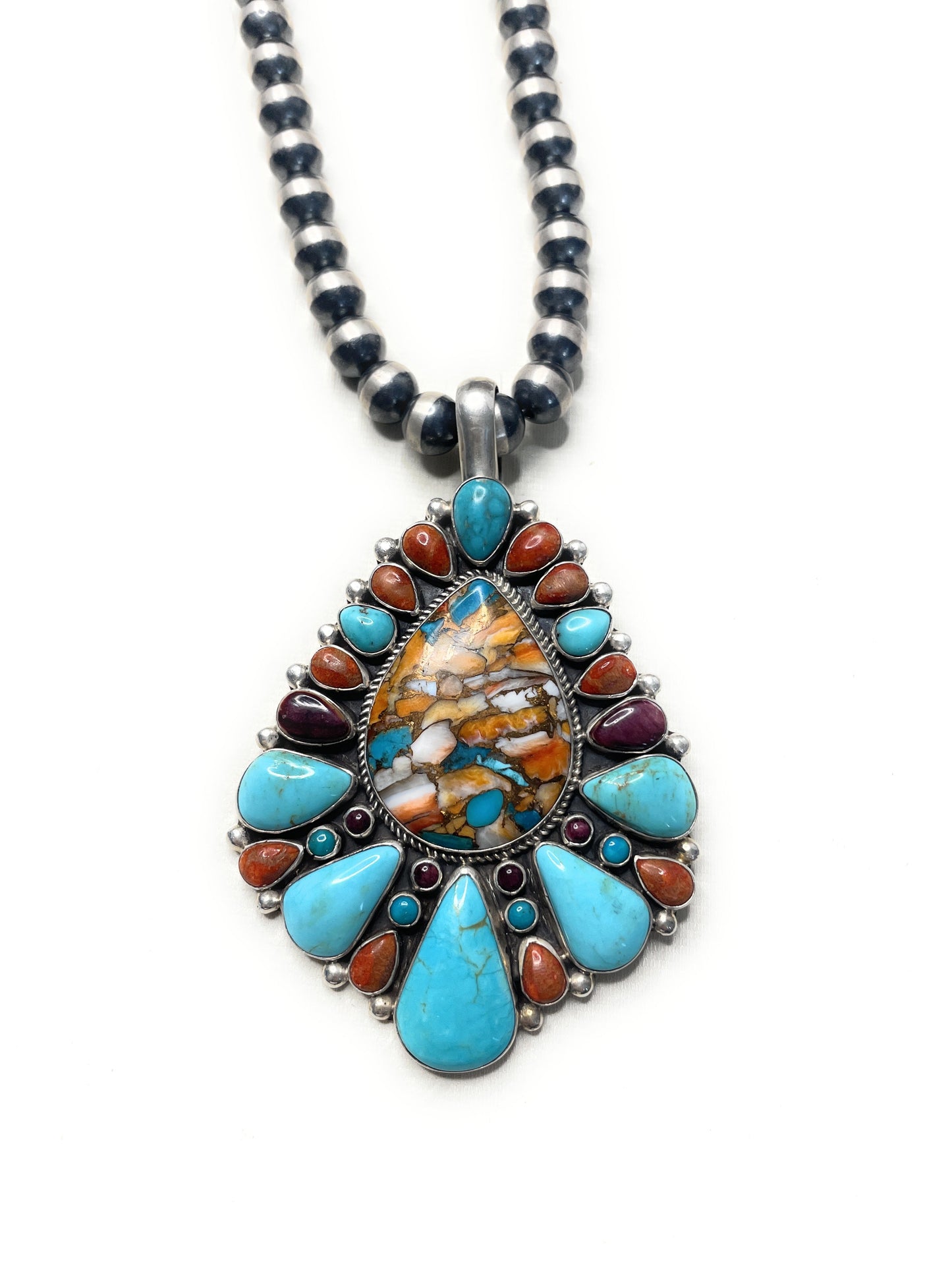 Handcrafted Collectors Piece Multi Stone & Spice Sterling Silver Pendant Signed V & C Hale