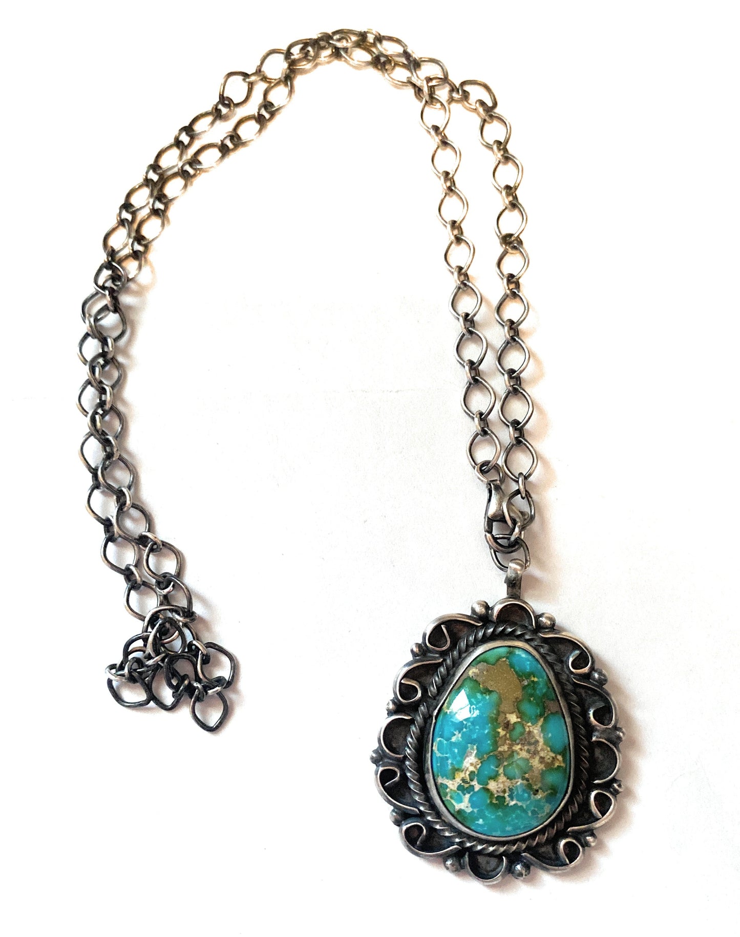 Handcrafted Sterling Silver & Royston Turquoise Necklace Signed