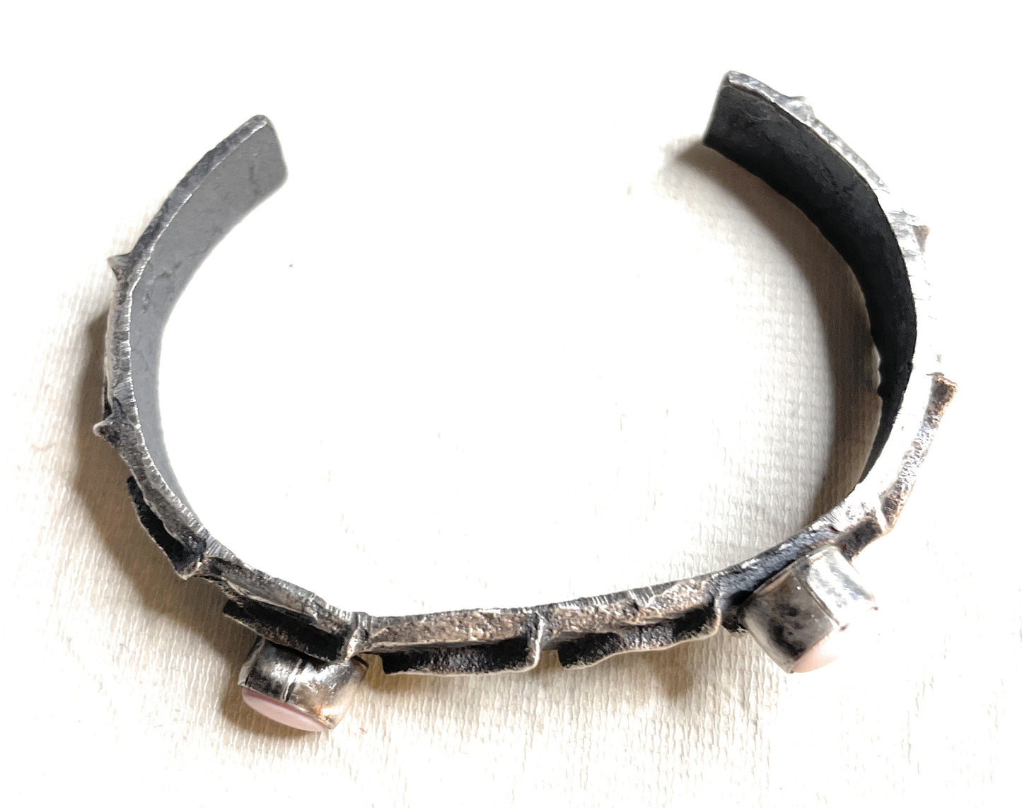 Handcrafted Pink Conch & Sterling Silver Tufa Cast Cuff Bracelet Signed