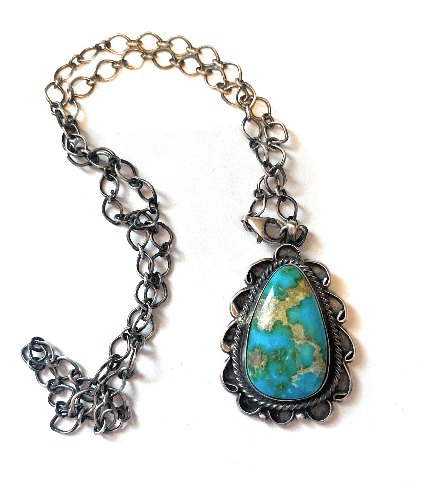 Handcrafted Sterling Silver & Royston Turquoise Necklace Signed