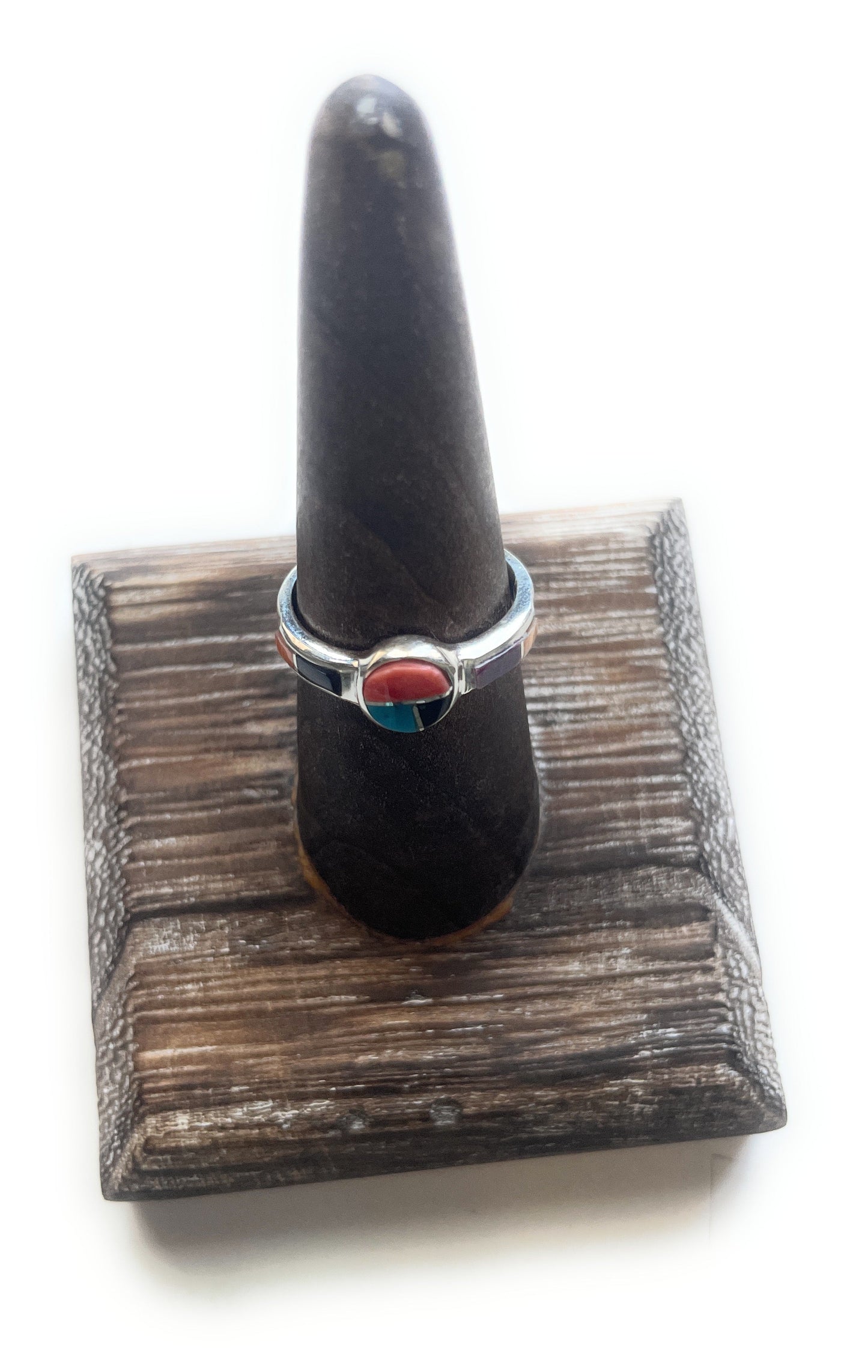 Handcrafted Sterling Silver & Multi Stone Inlay Ring Size 7.5