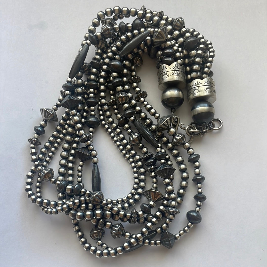 Handcrafted Sterling Silver 7 Strand Beaded Necklace 20-22inch