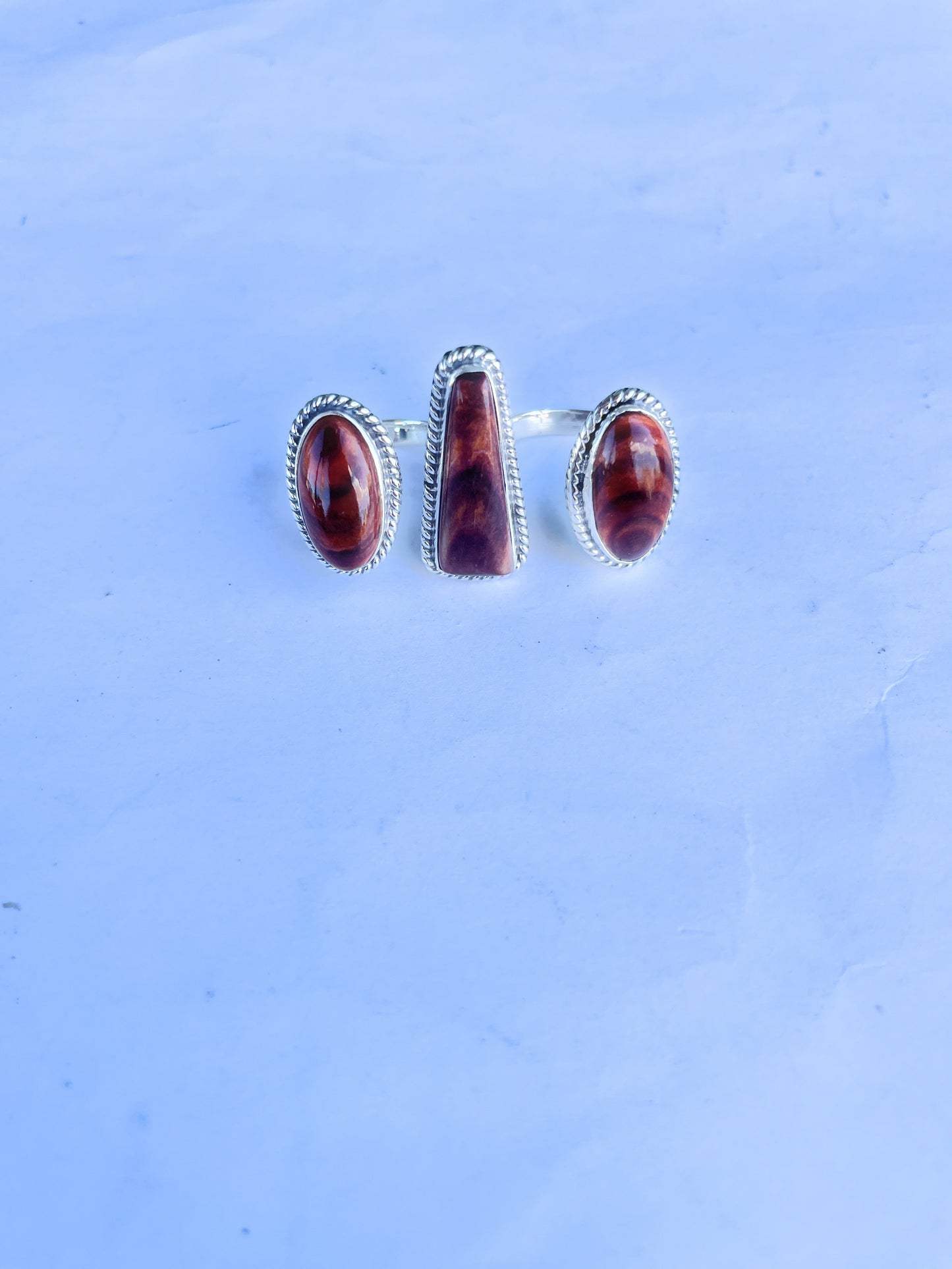 Handcrafted Sterling Silver And Dark Orange Spiny Adjustable Triple Threat Knuckler Ring