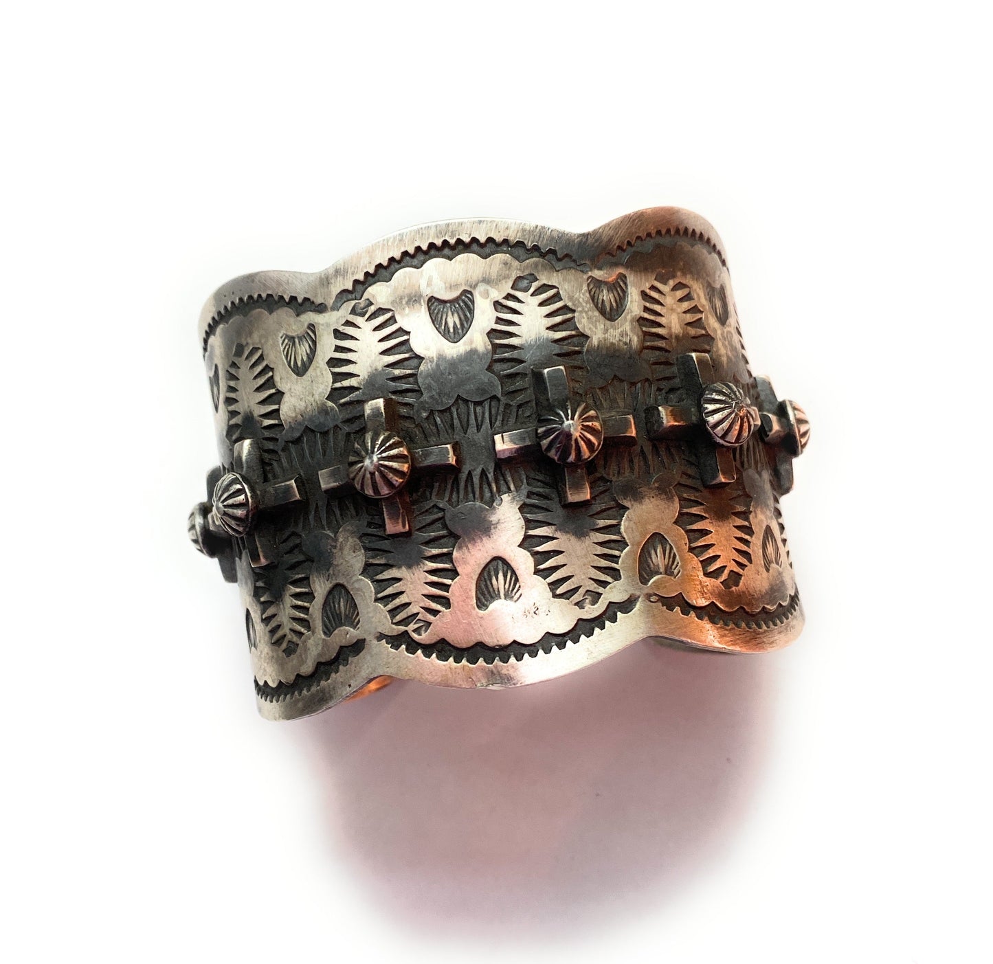 Handcrafted Hand Stamped Sterling Silver Cross Cuff Bracelet By Chimney Butte