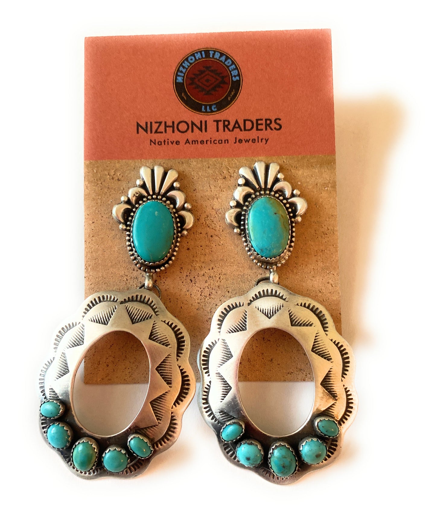Handcrafted Sterling Silver & Turquoise Concho Dangle Earrings