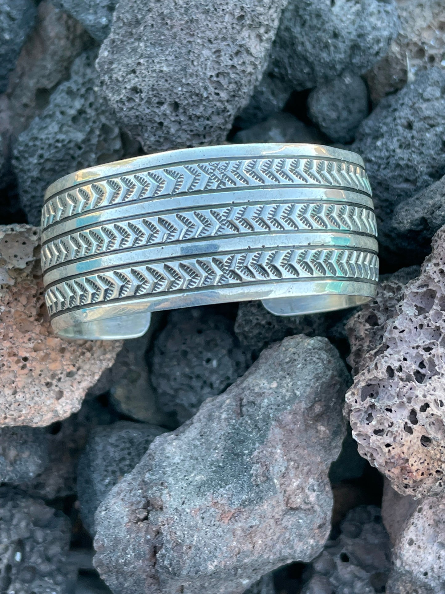 Handcrafted Sterling Silver Hand Stamped Southwest Bracelet Cuff