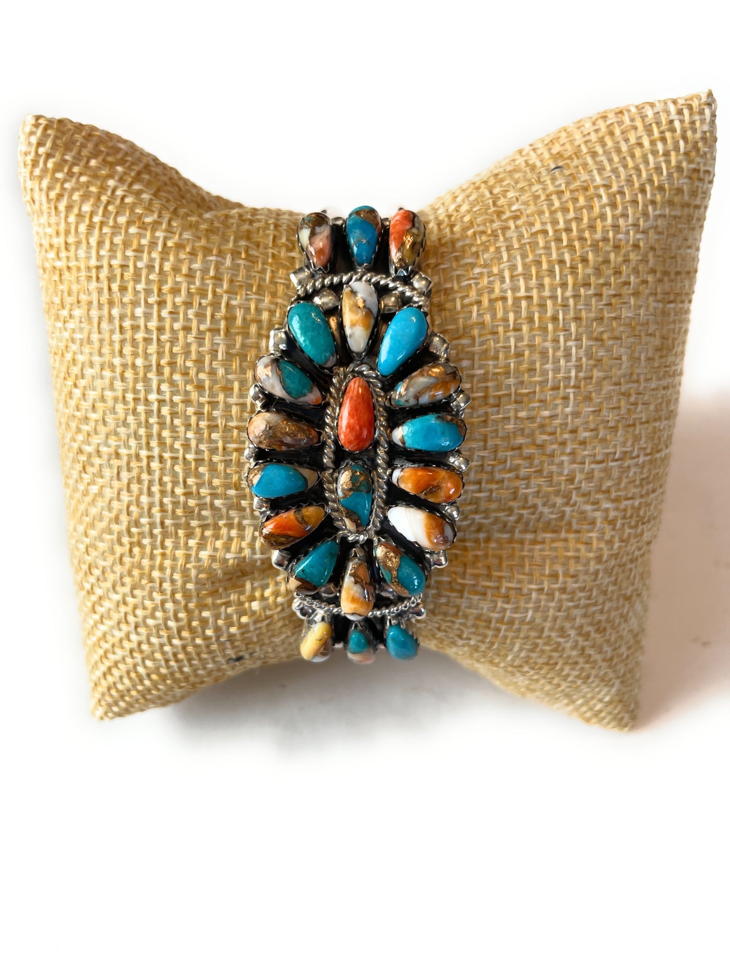 Handcrafted Spice Mojave And Sterling Silver Cluster Adjustable Cuff Bracelet