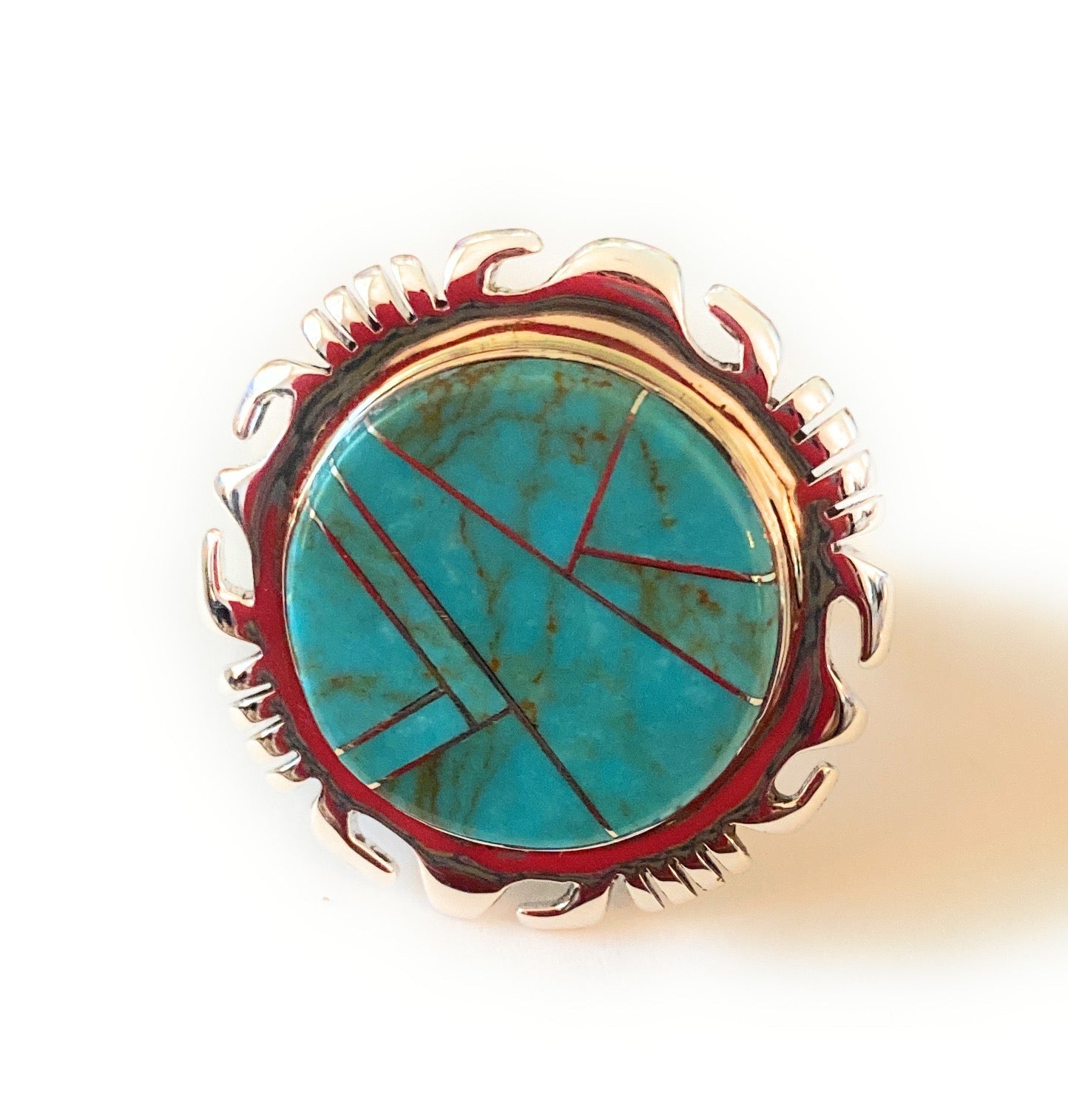 Handcrafted Sterling Silver & Turquoise Inlay Ring Size 6.5