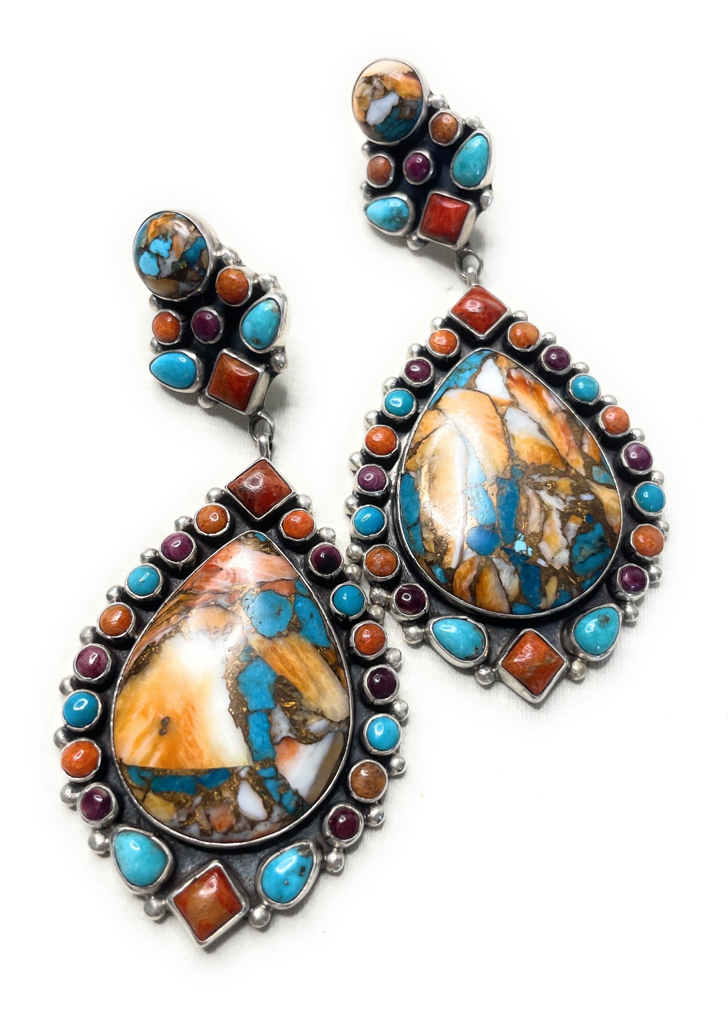 Handcrafted Collectors Piece Multi Stone & Spice Sterling Silver Earrings Signed V & C Hale