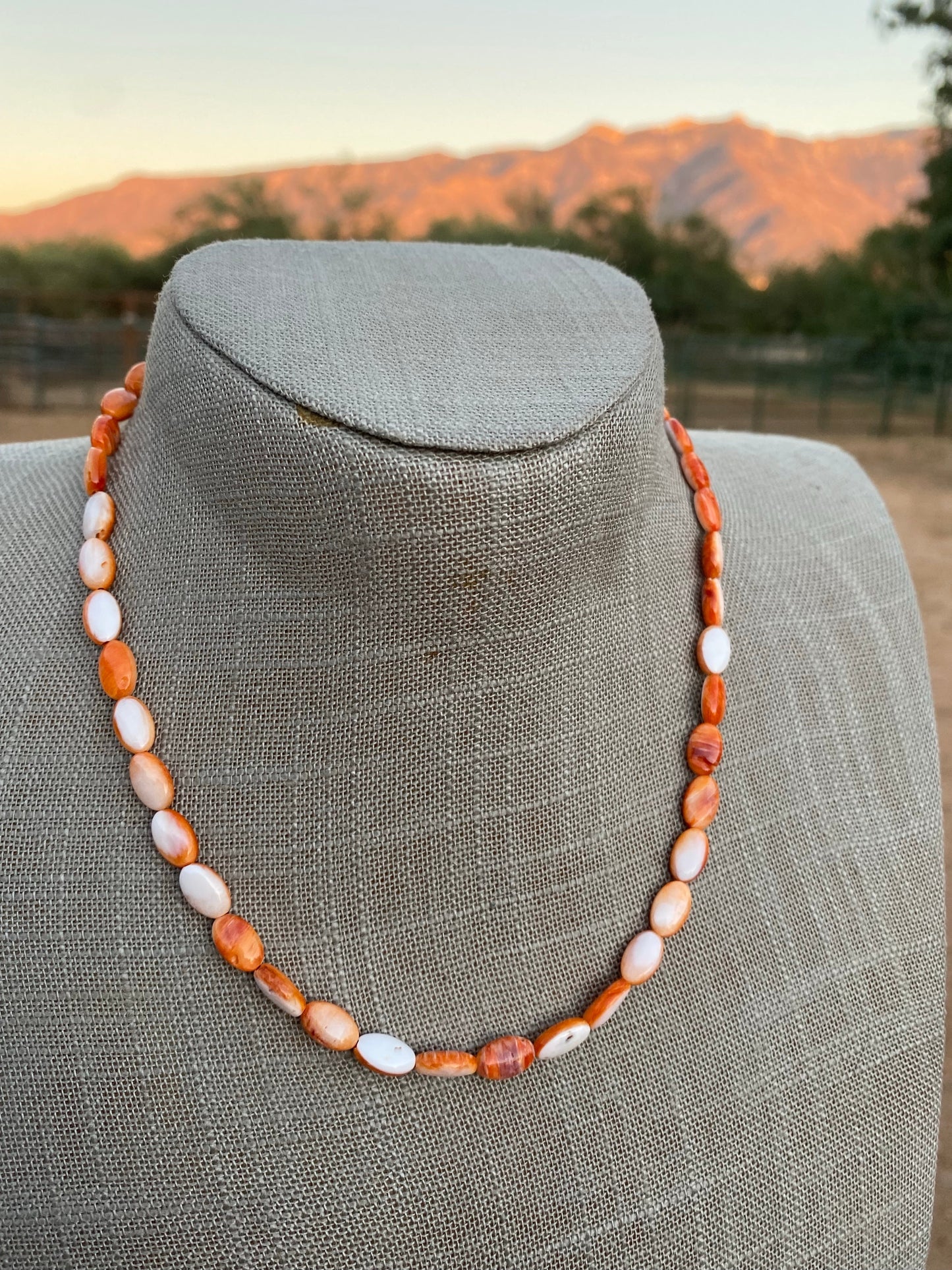 Handcrafted Spiny & Sterling Silver 16 inch Beaded Necklace