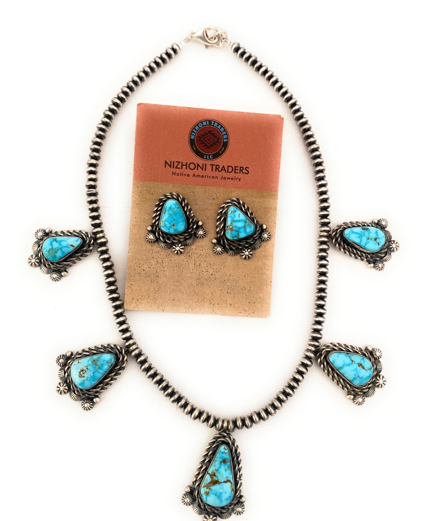 Handcrafted Sterling Silver & Turquoise Necklace Set by Eli Skeets