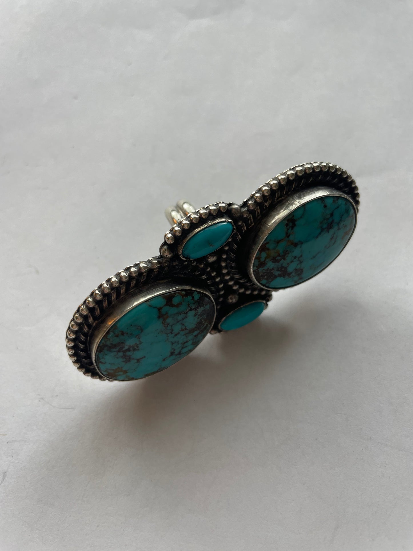 Handcrafted Sterling Silver And Turquoise Statement Adjustable Ring Signed
