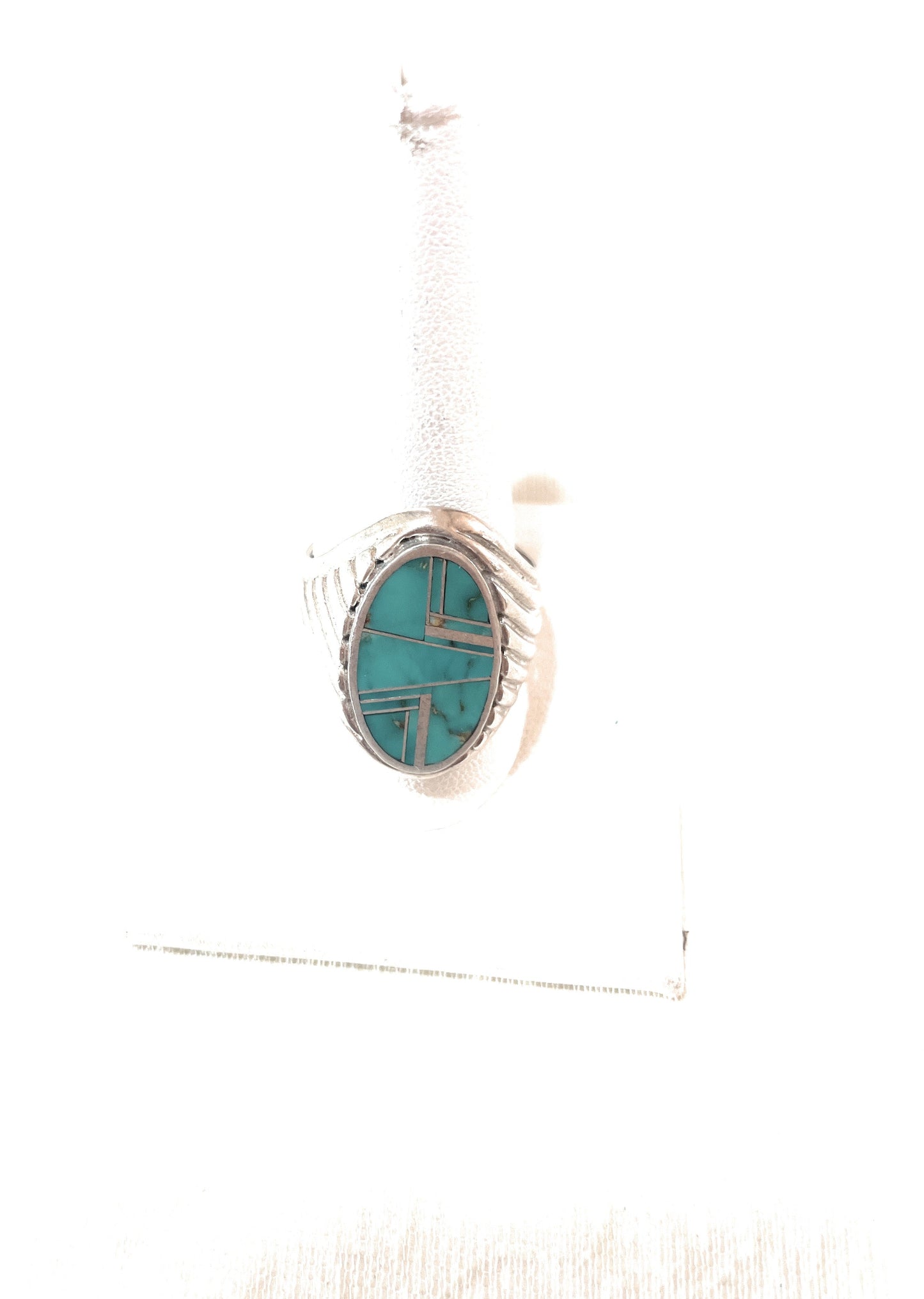 Old Pawn Handcrafted Sterling Silver & Turquoise Inlay Ring Size 11
