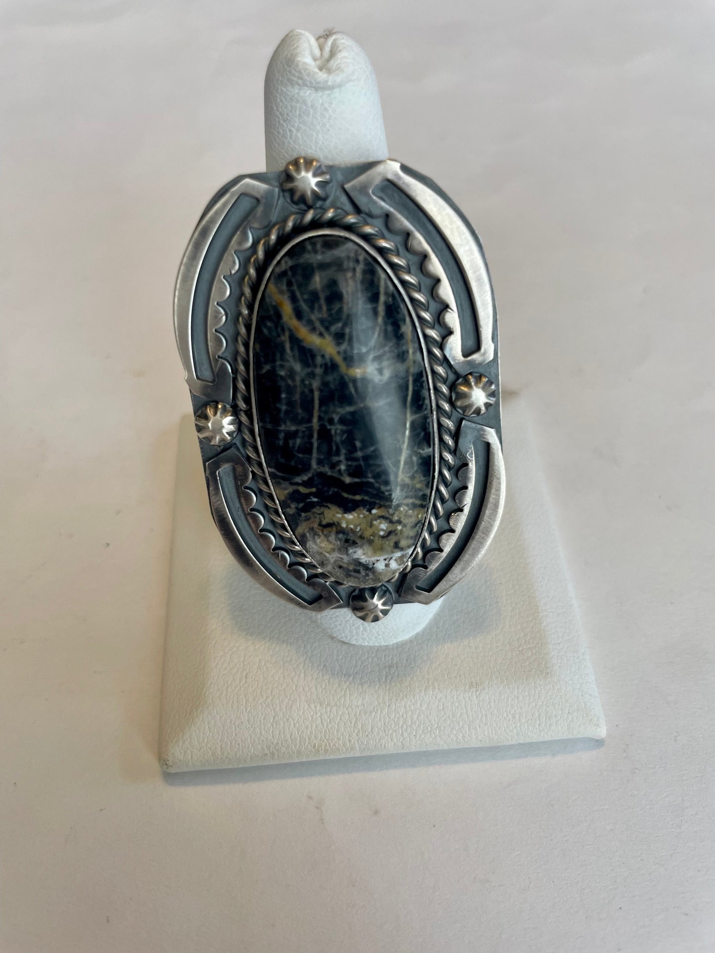 Handcrafted Sterling Silver And White Buffalo Adjustable Ring