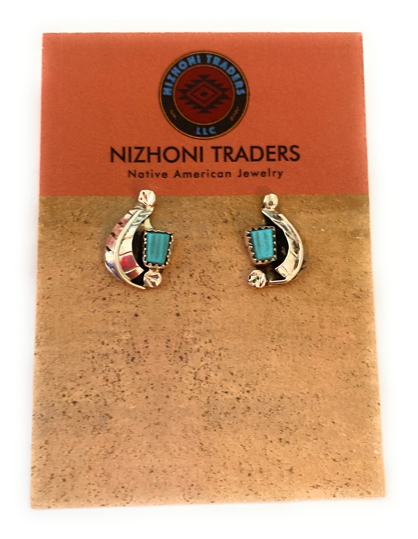 Handcrafted Sterling Silver & Turquoise Feather Stud Earrings Signed