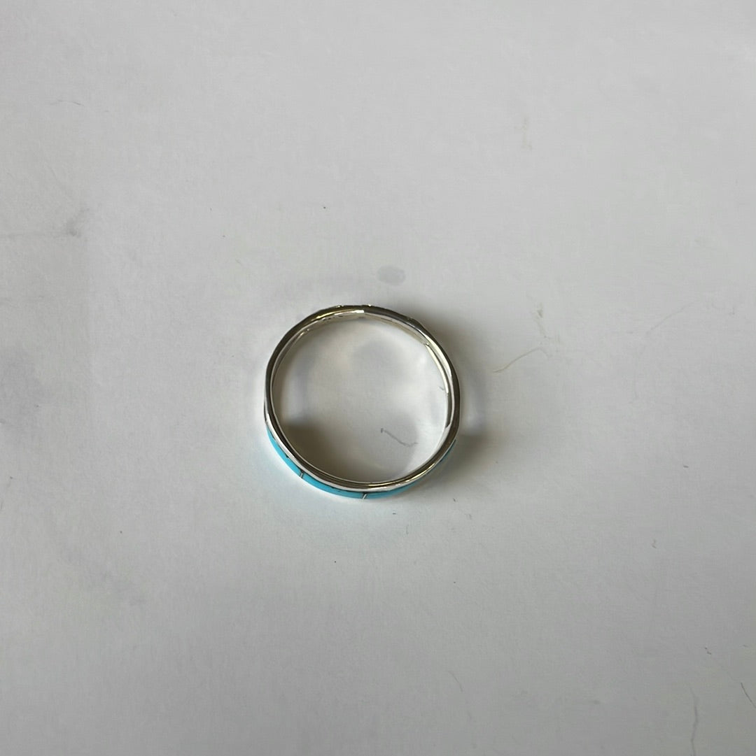Handcrafted Sterling Silver & Turquoise 4 Stone Inlay Band Ring
