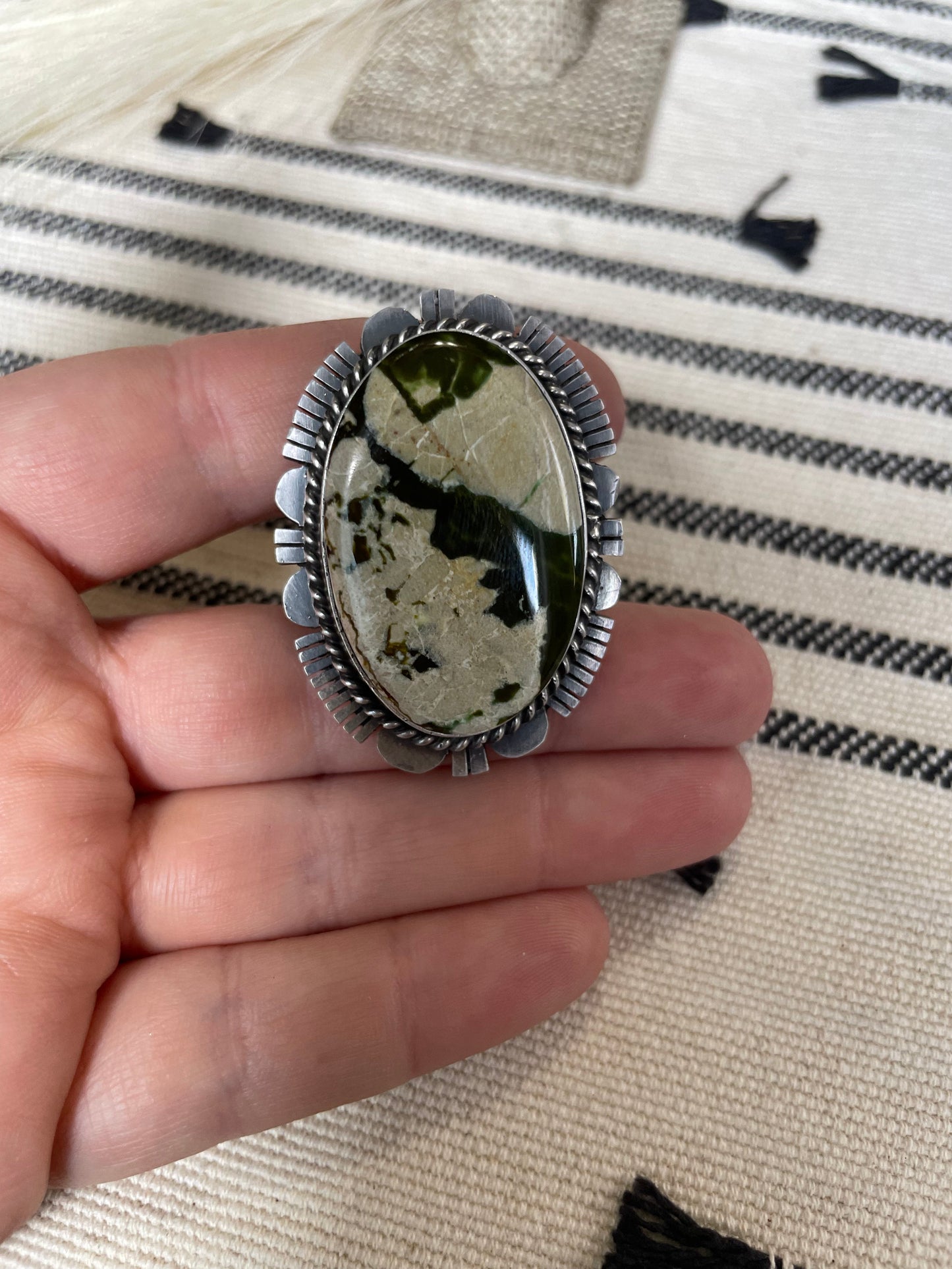 Navajo Turquoise & Sterling Silver Ring Size 7 Signed Russell Sam