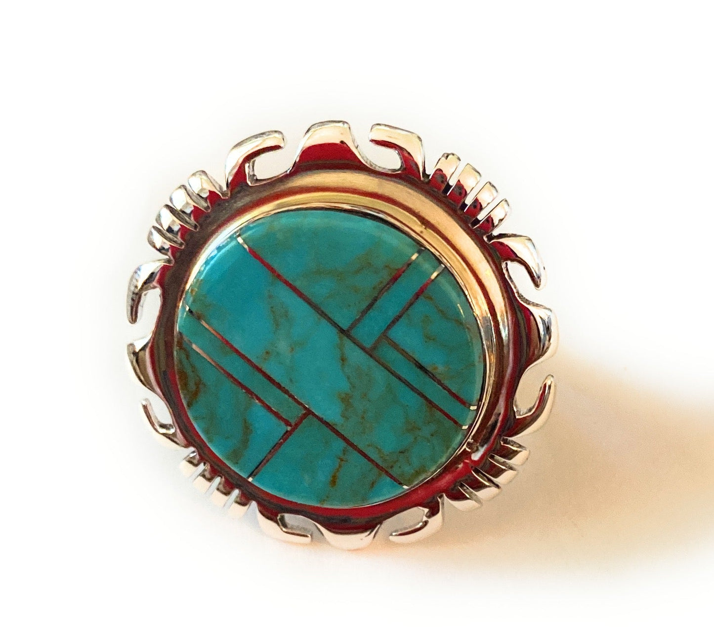 Handcrafted Sterling Silver & Turquoise Inlay Ring Size 6.75