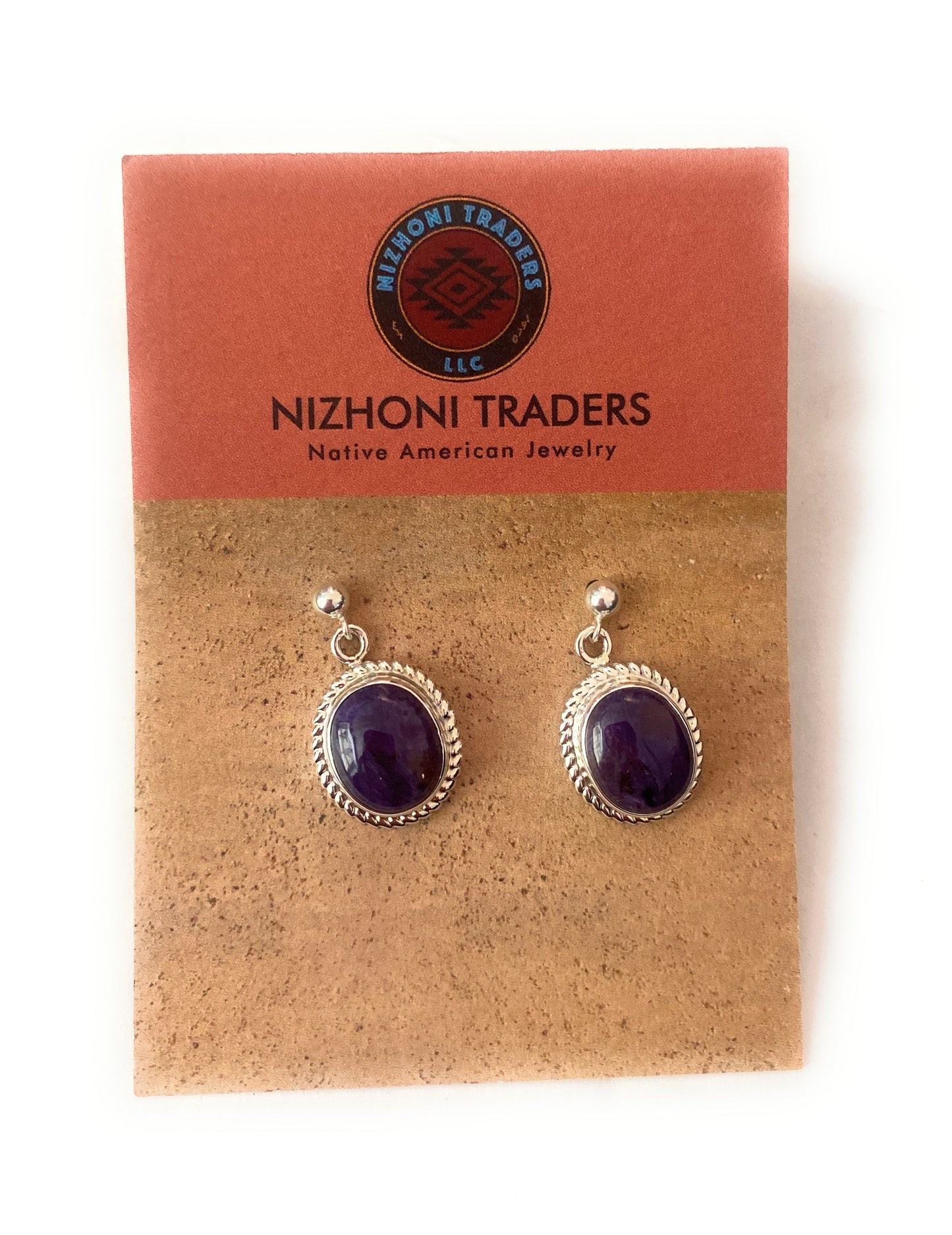 Handcrafted Charoite & Sterling Silver Dangle Earrings Signed