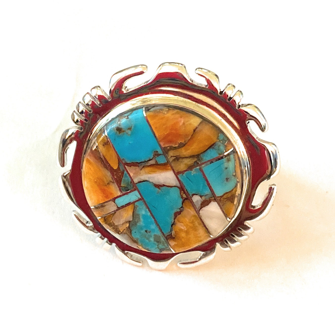 Handcrafted Sterling Silver & Multi Stone Spice Inlay Ring Size 6.5