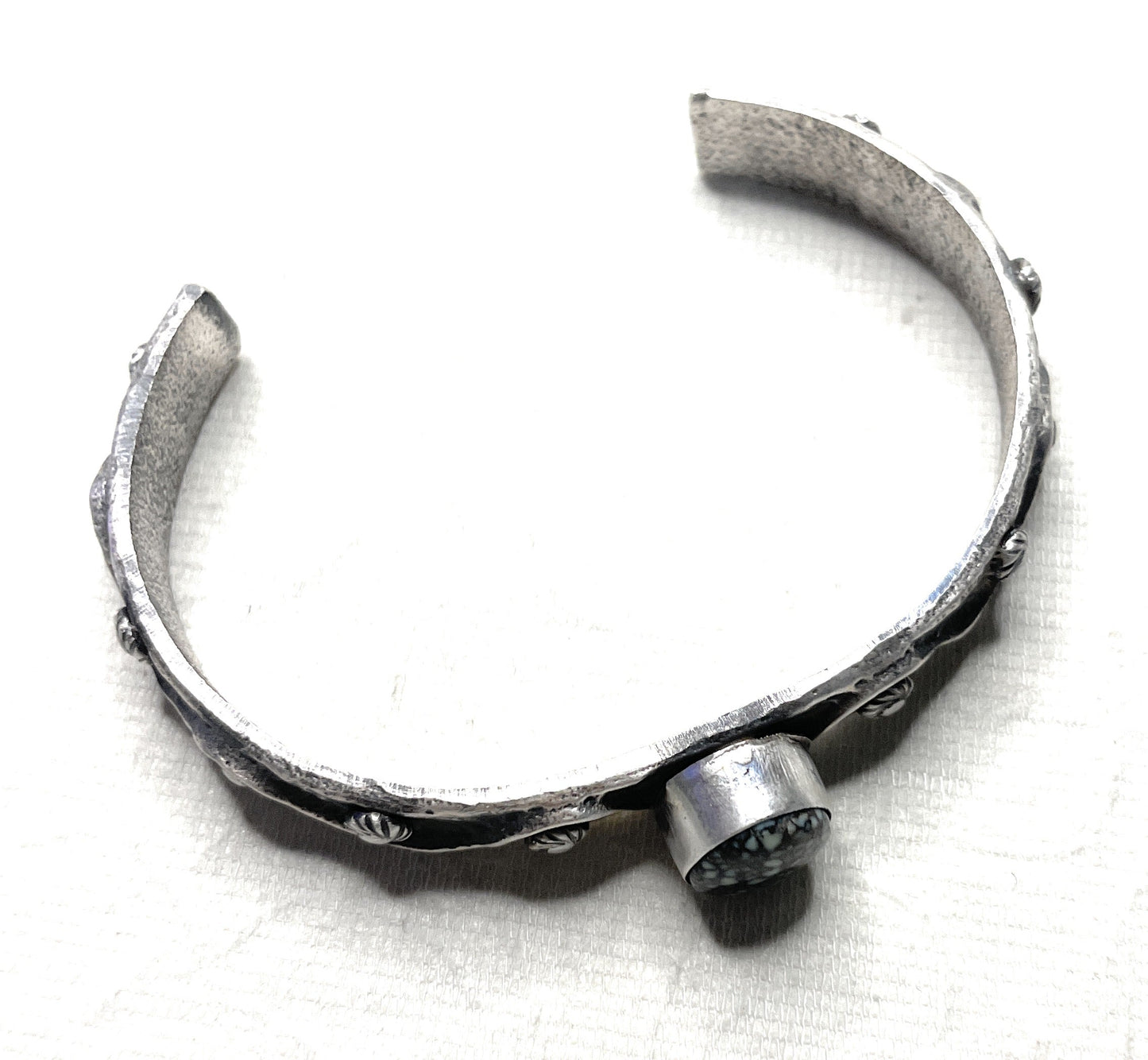 Handcrafted New Lander Turquoise & Sterling Silver Tufa Cast Cuff Bracelet Signed