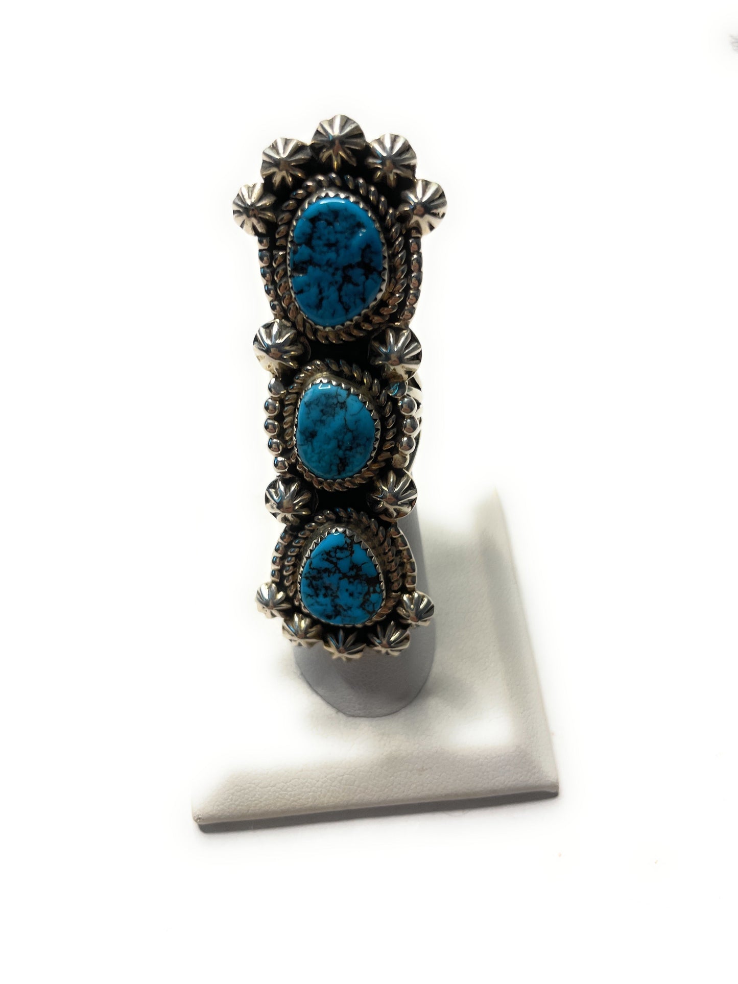 Handcrafted Turquoise And Sterling Silver Statement Ring Sz 6