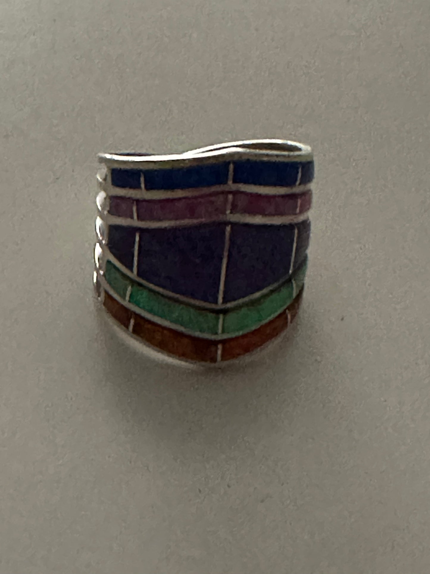 Handcrafted Sterling Silver Tri Color Opal Inlay Stacker Ring
