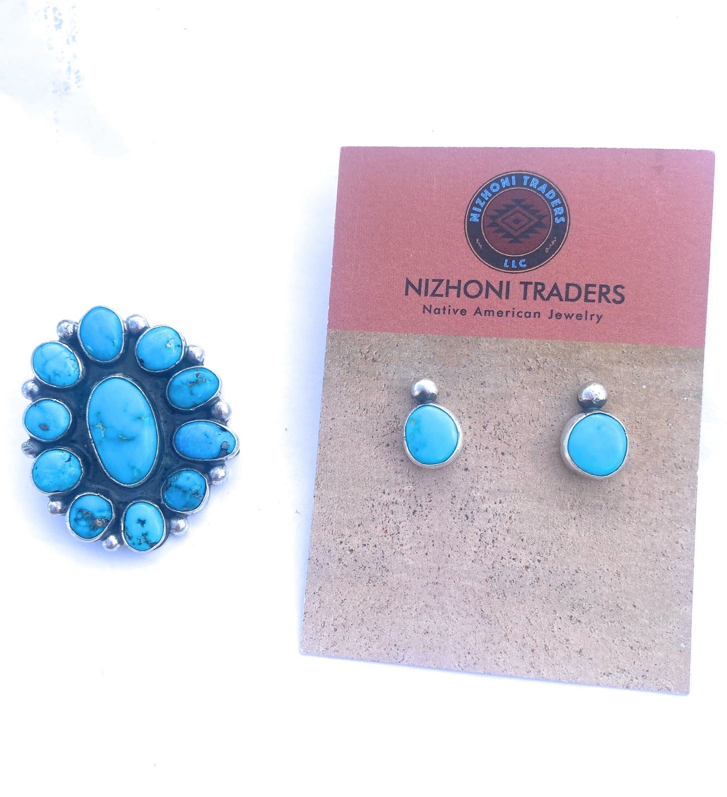 Handcrafted Sleeping Beauty Turquoise & Sterling Silver Cluster Earrings & Pendant Set